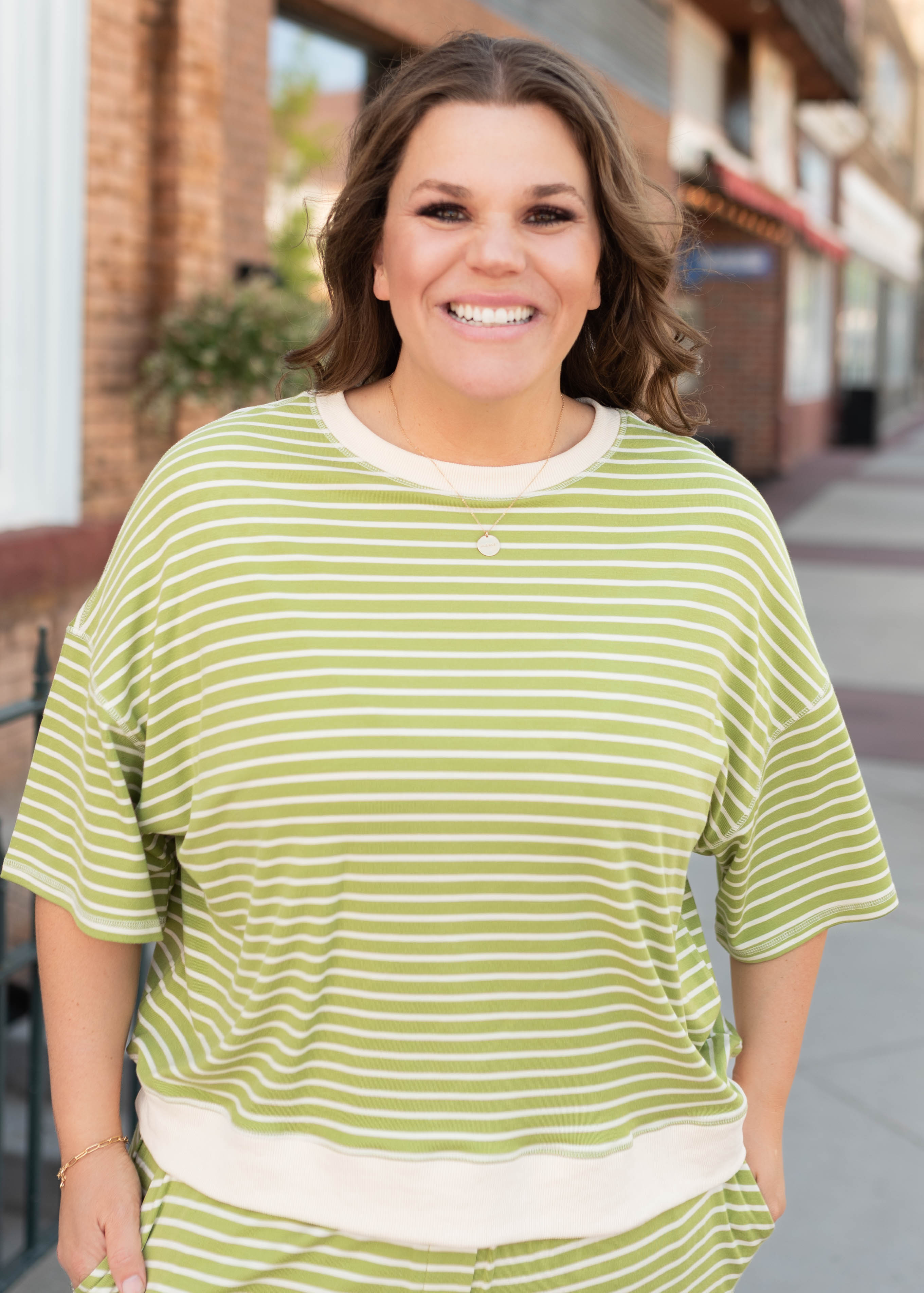 Clarissa Green Striped Top