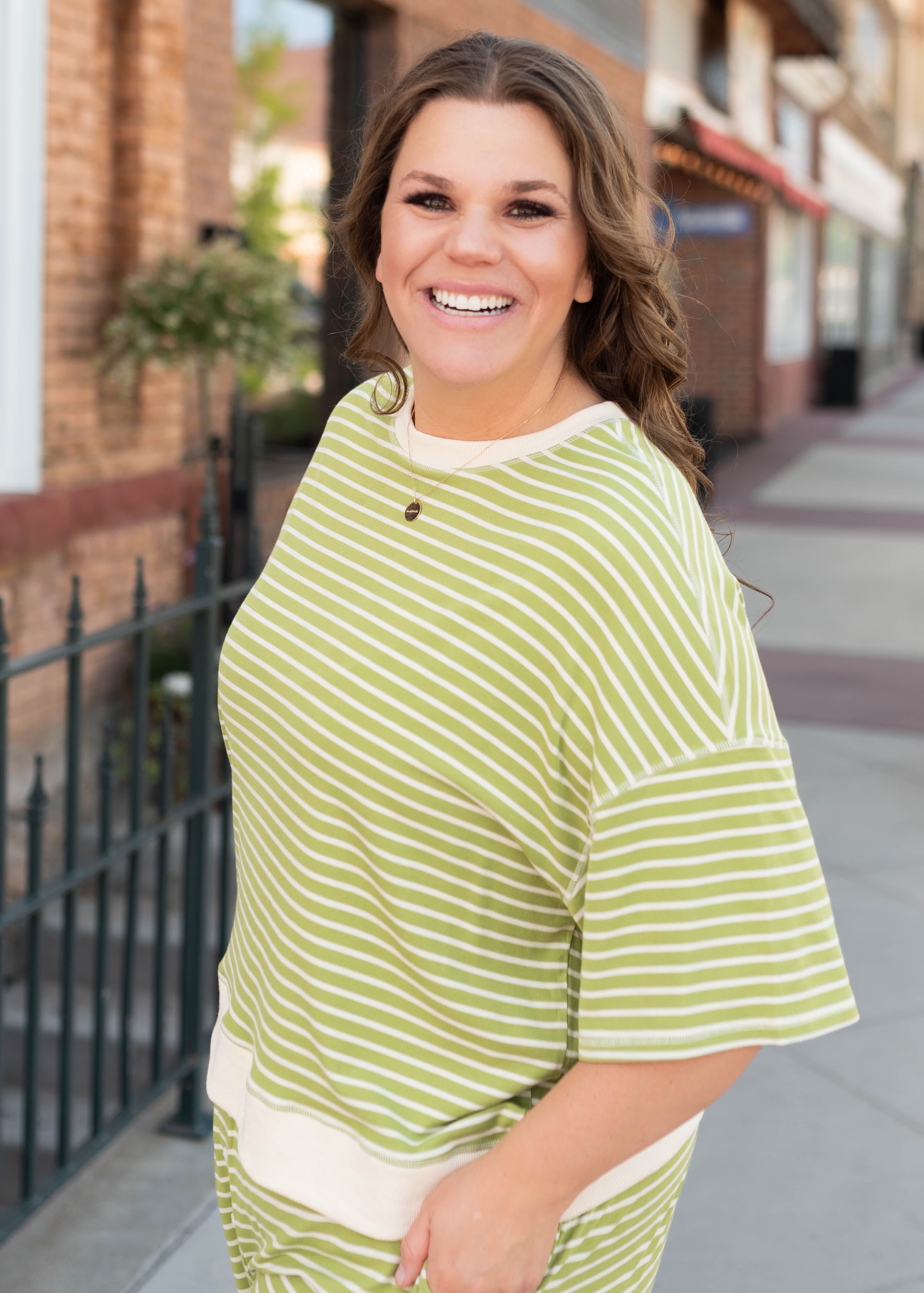 Clarissa Green Striped Top