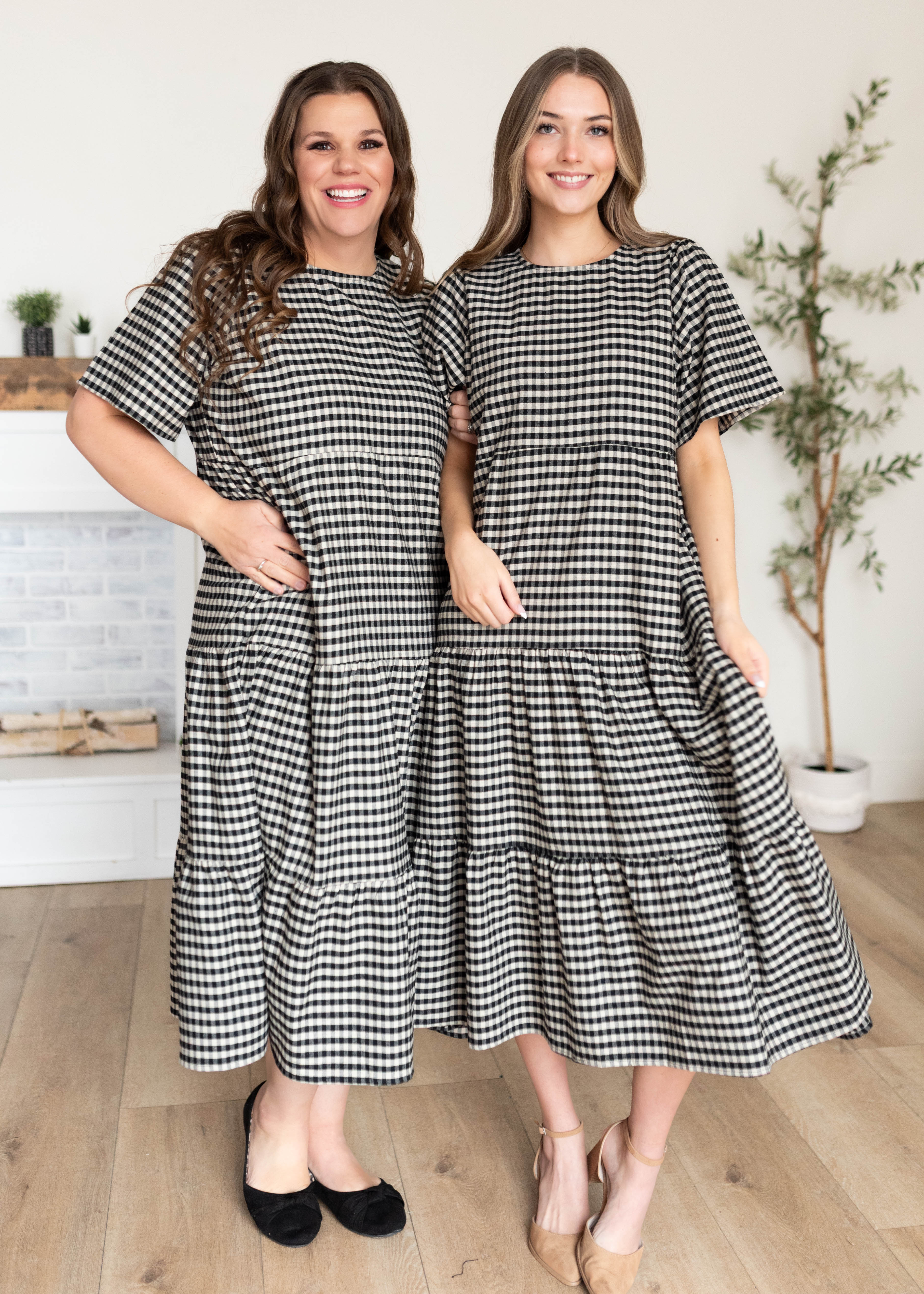 Nora Black Gingham Tiered Dress
