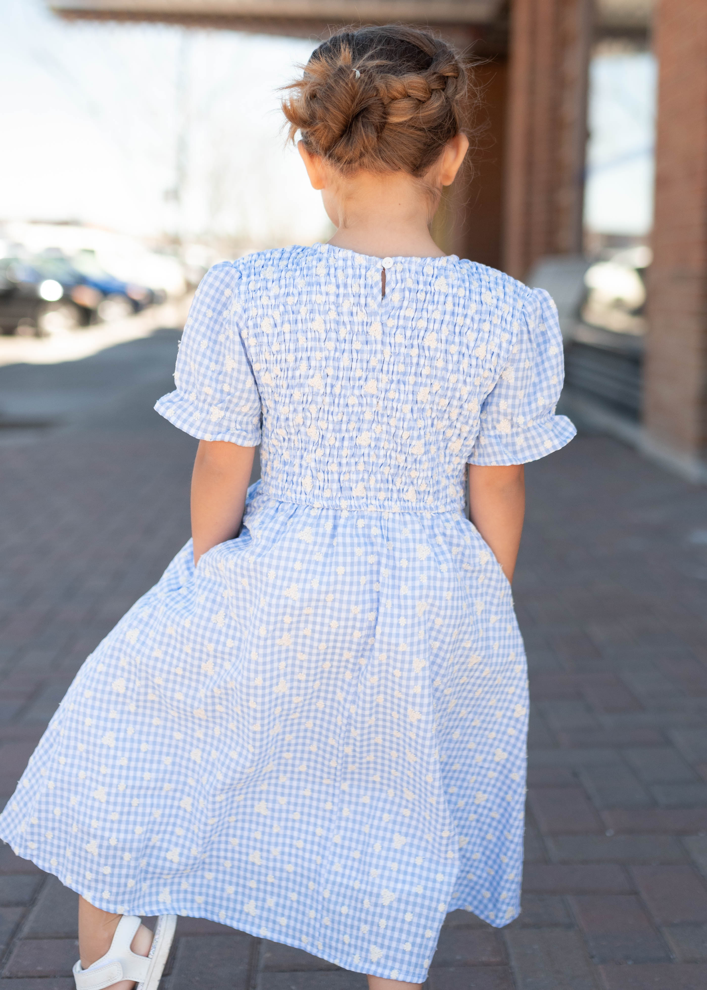 Mikayla Blue Gingham Floral Little Girl Dress