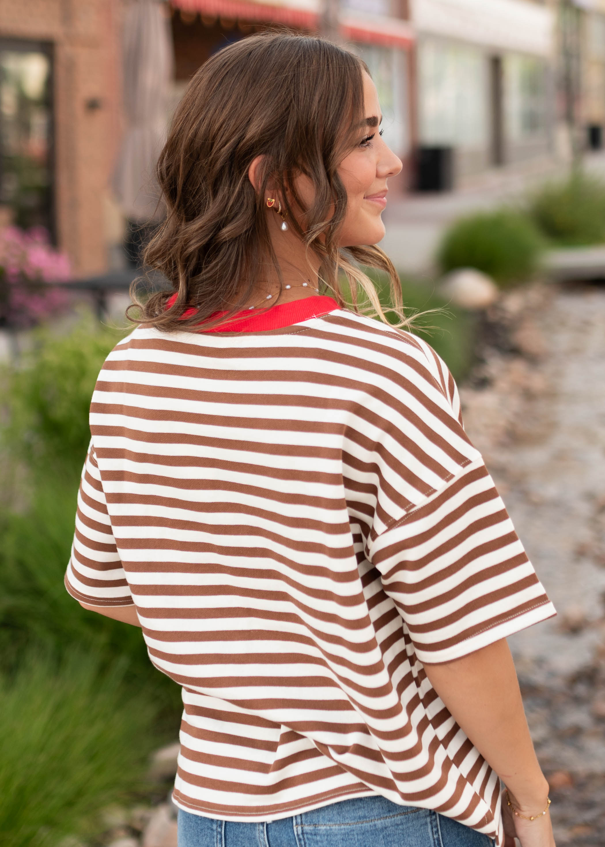 Darcy  Brown & Cream Striped Boxy Tee