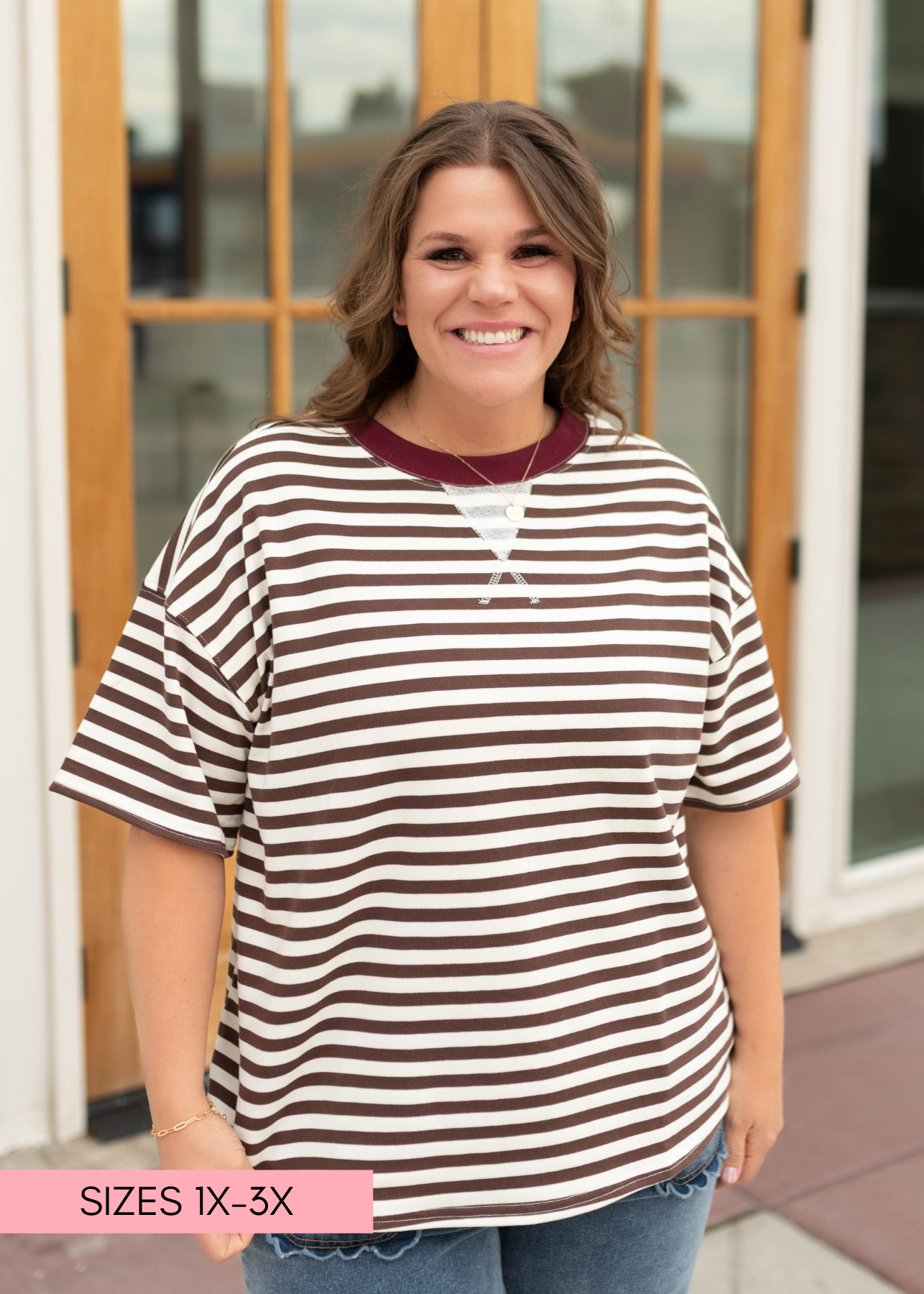 Darcy Dark Brown & White Striped Boxy Tee