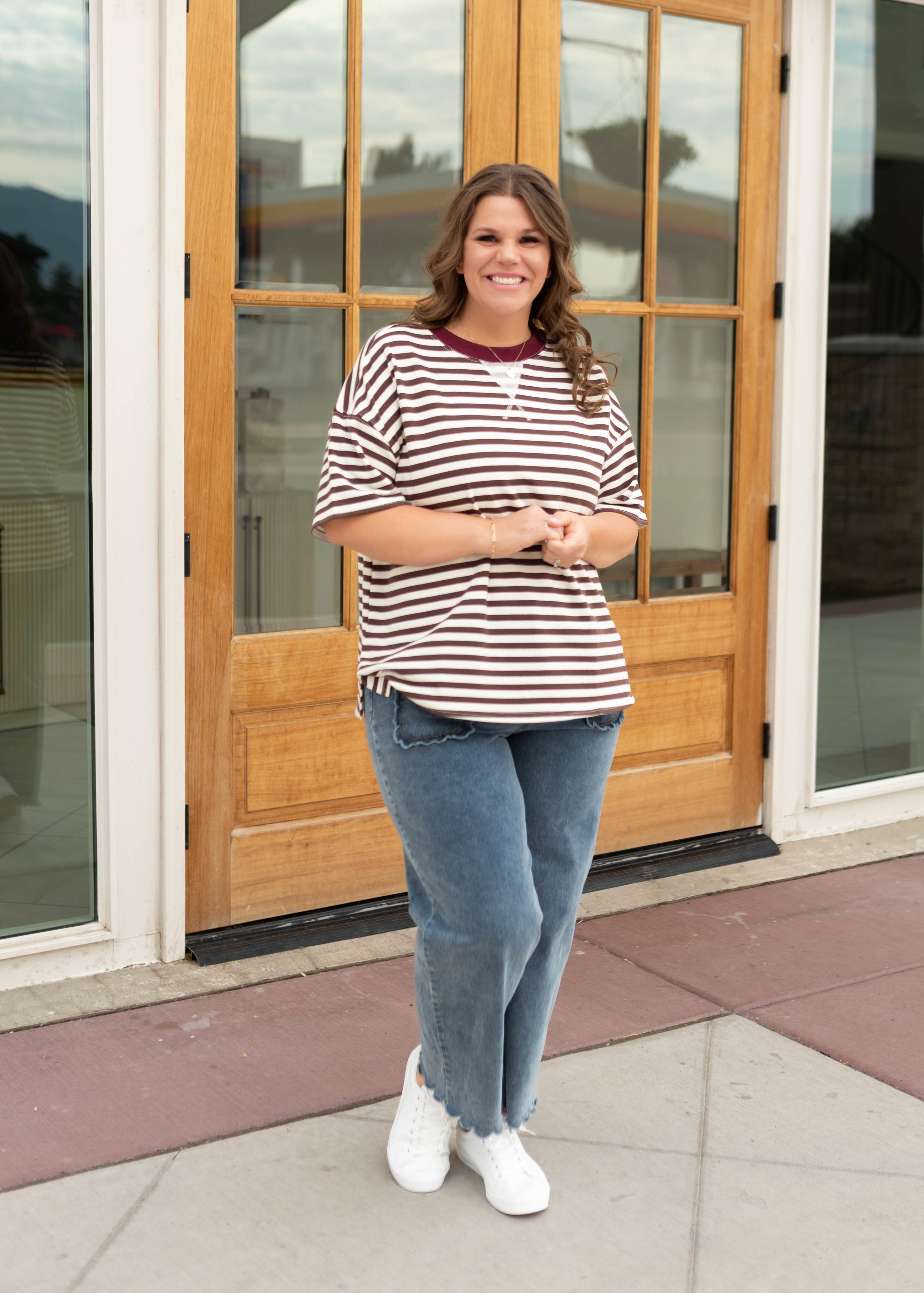 Darcy Dark Brown & White Striped Boxy Tee