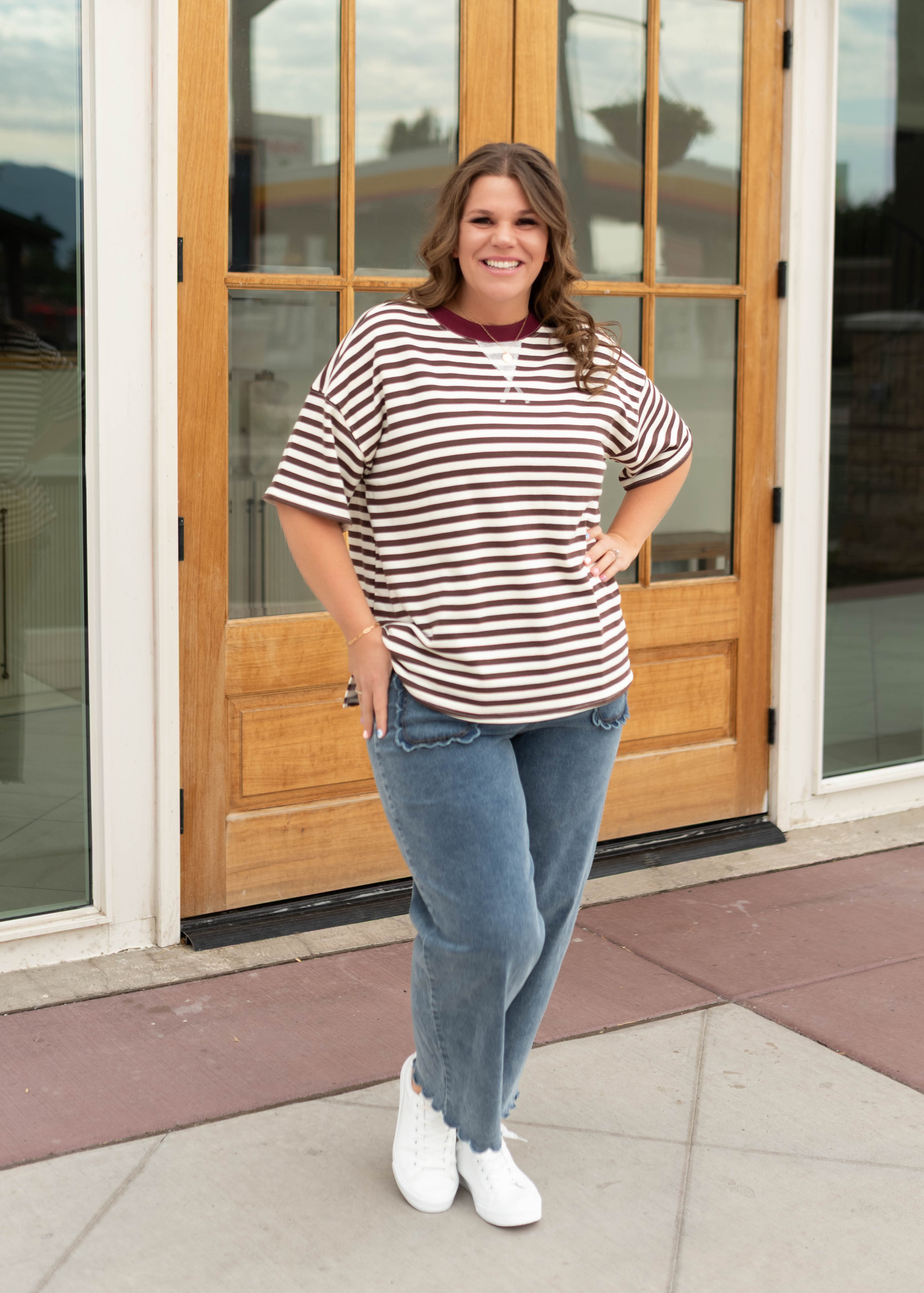 Darcy Dark Brown & White Striped Boxy Tee