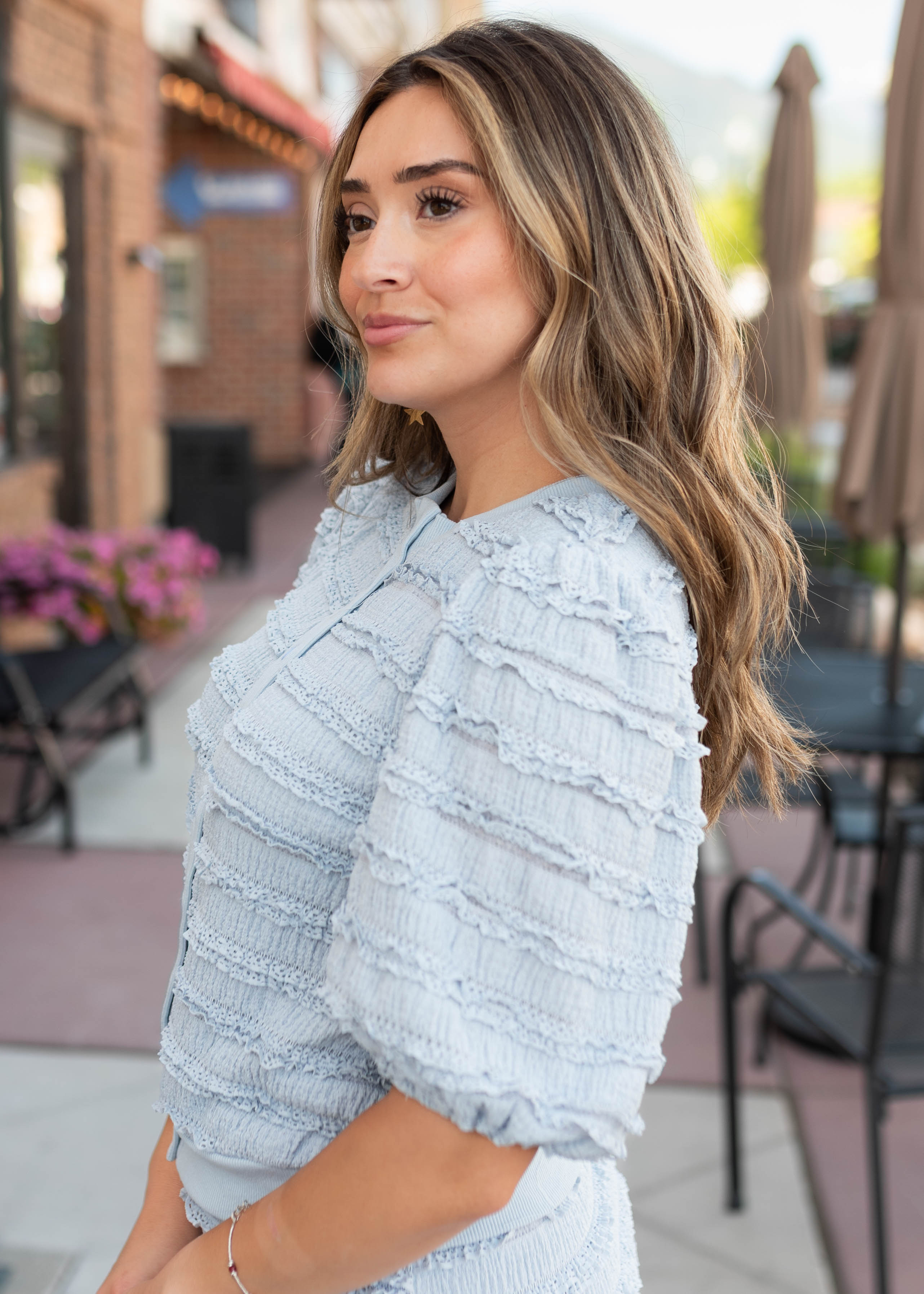 Delaney Light Blue Textured Top