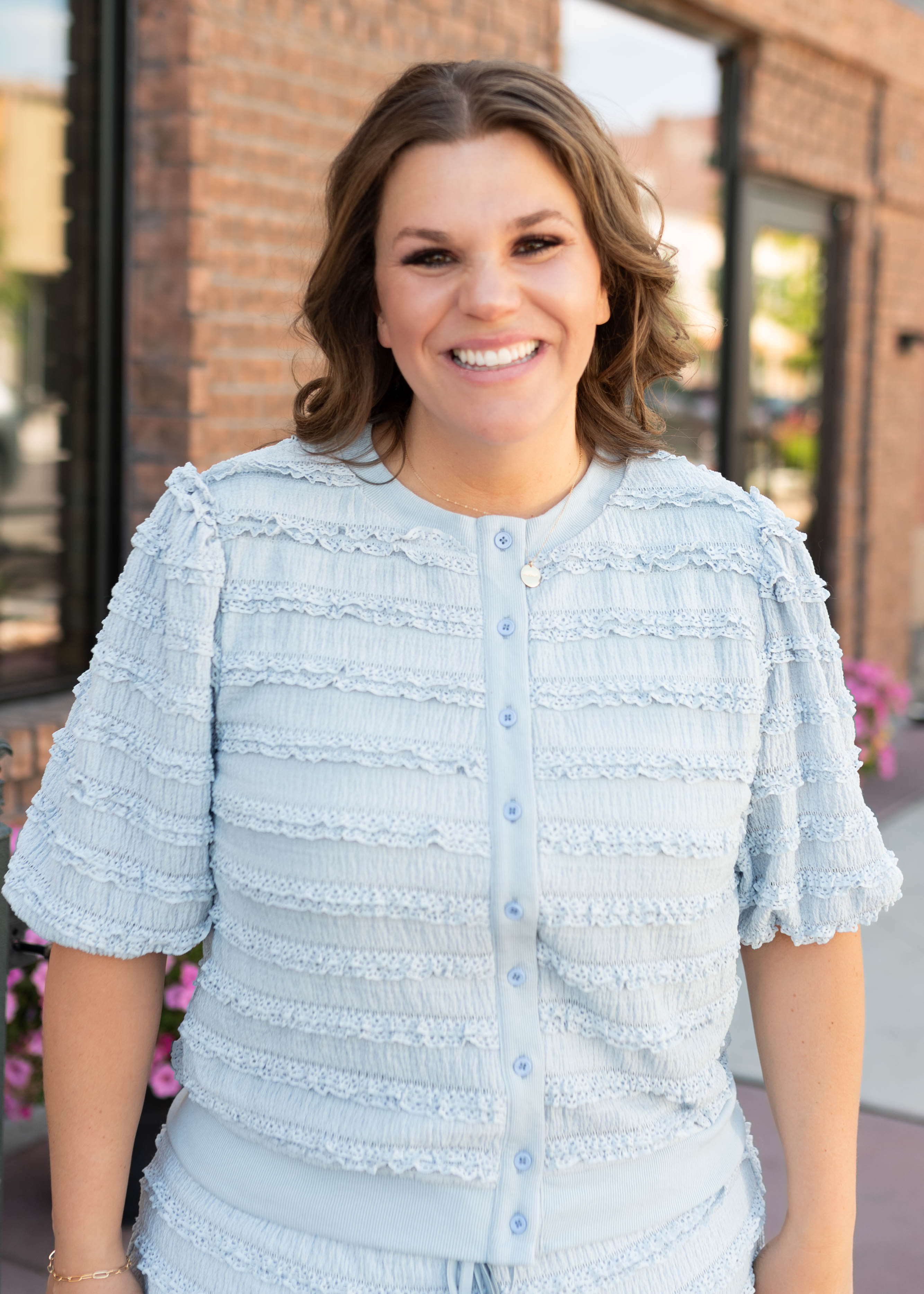 Delaney Light Blue Textured Top