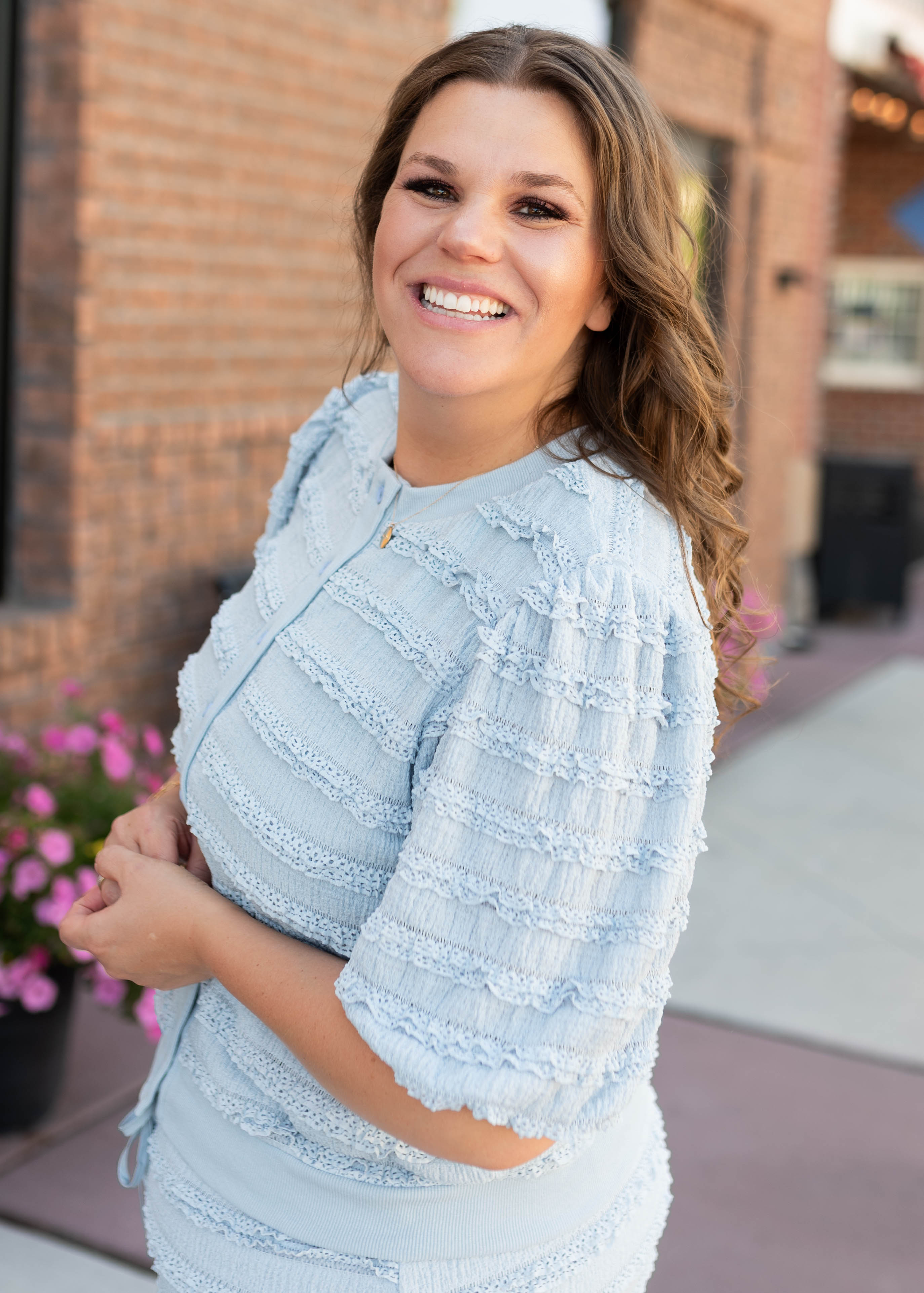 Delaney Light Blue Textured Top