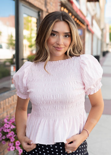 Delilah Pink Smocked Blouse