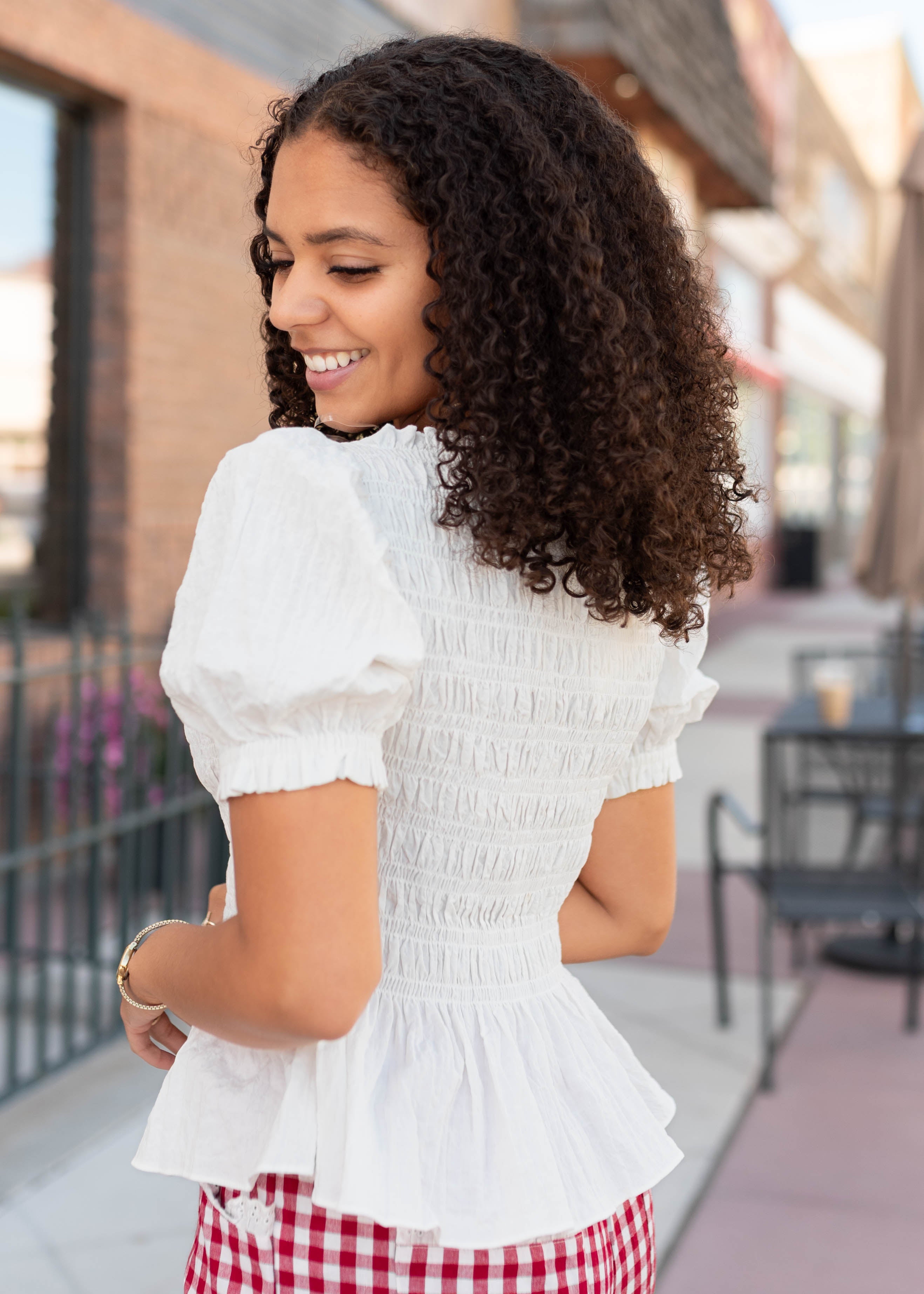 Delilah White Smocked Blouse