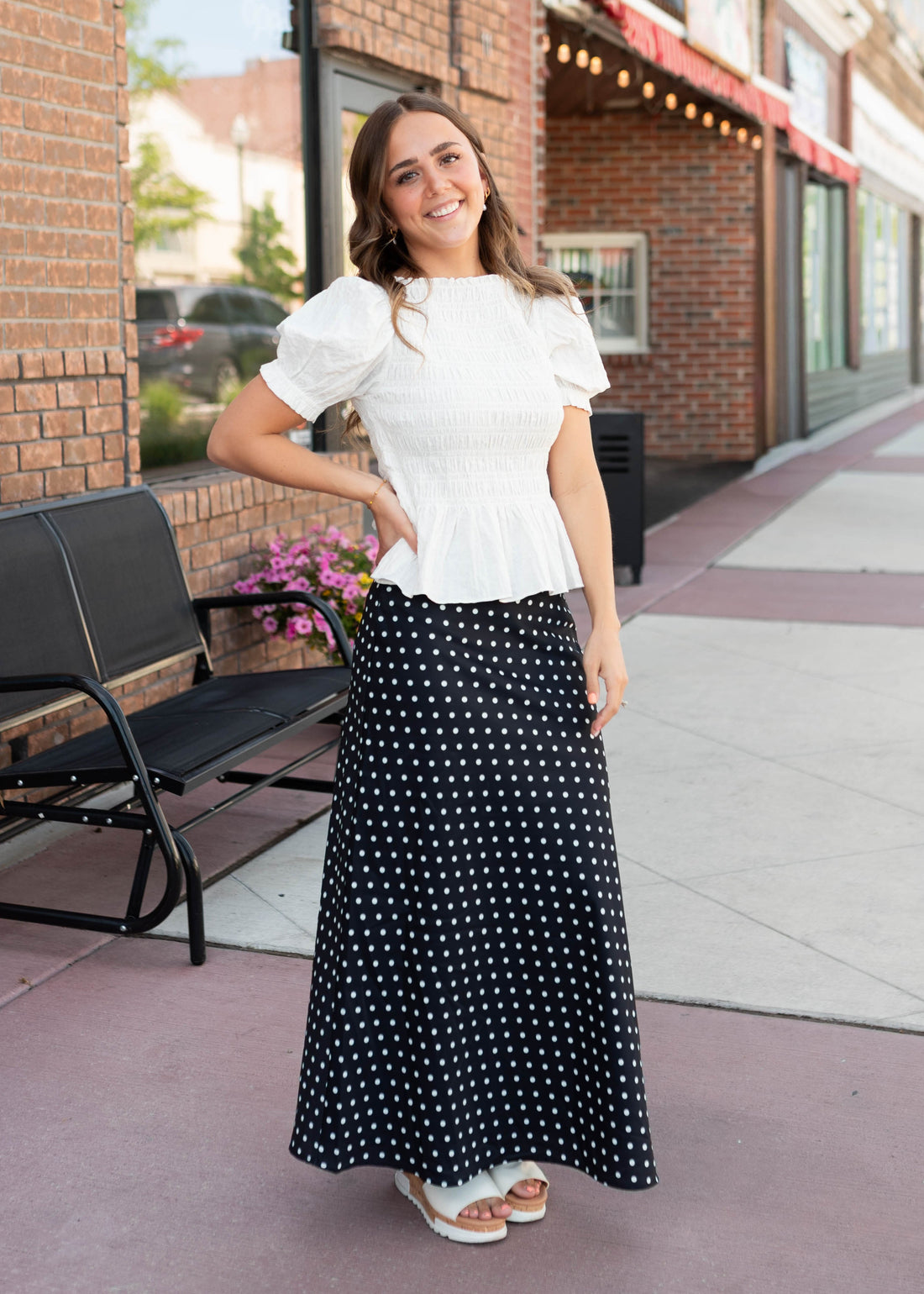 Delilah White Smocked Blouse