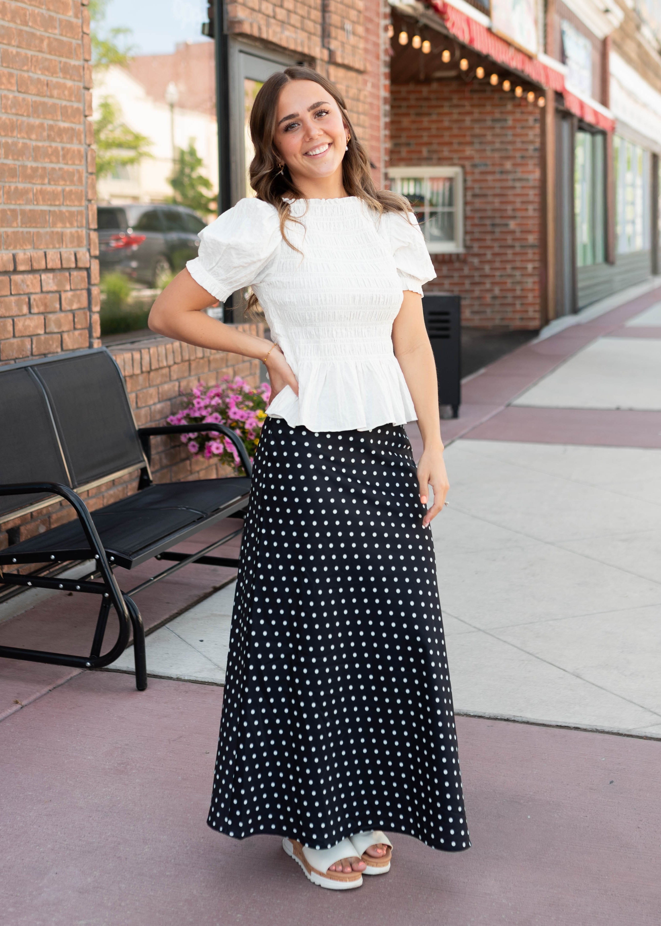 Delilah White Smocked Blouse