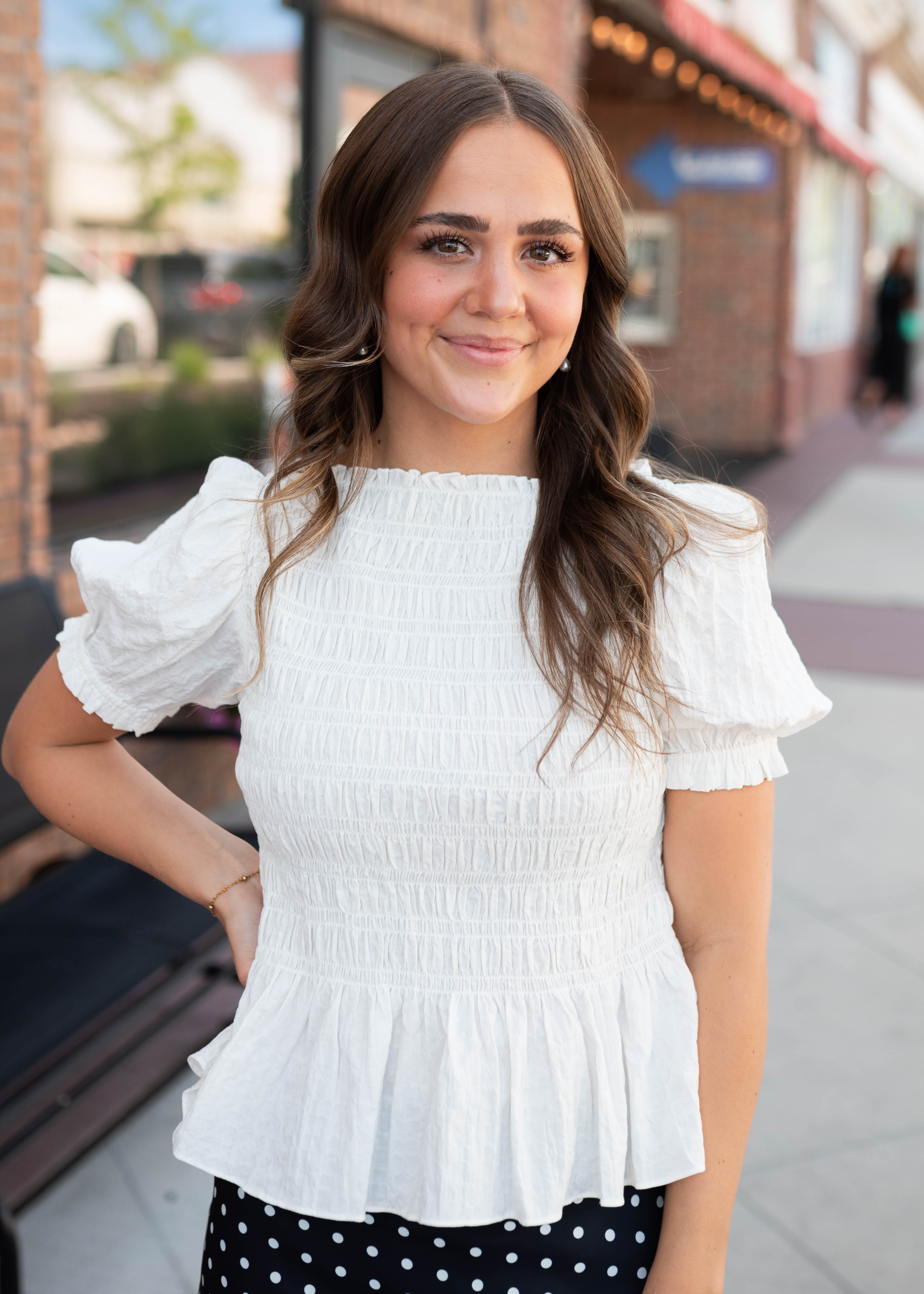 Delilah White Smocked Blouse