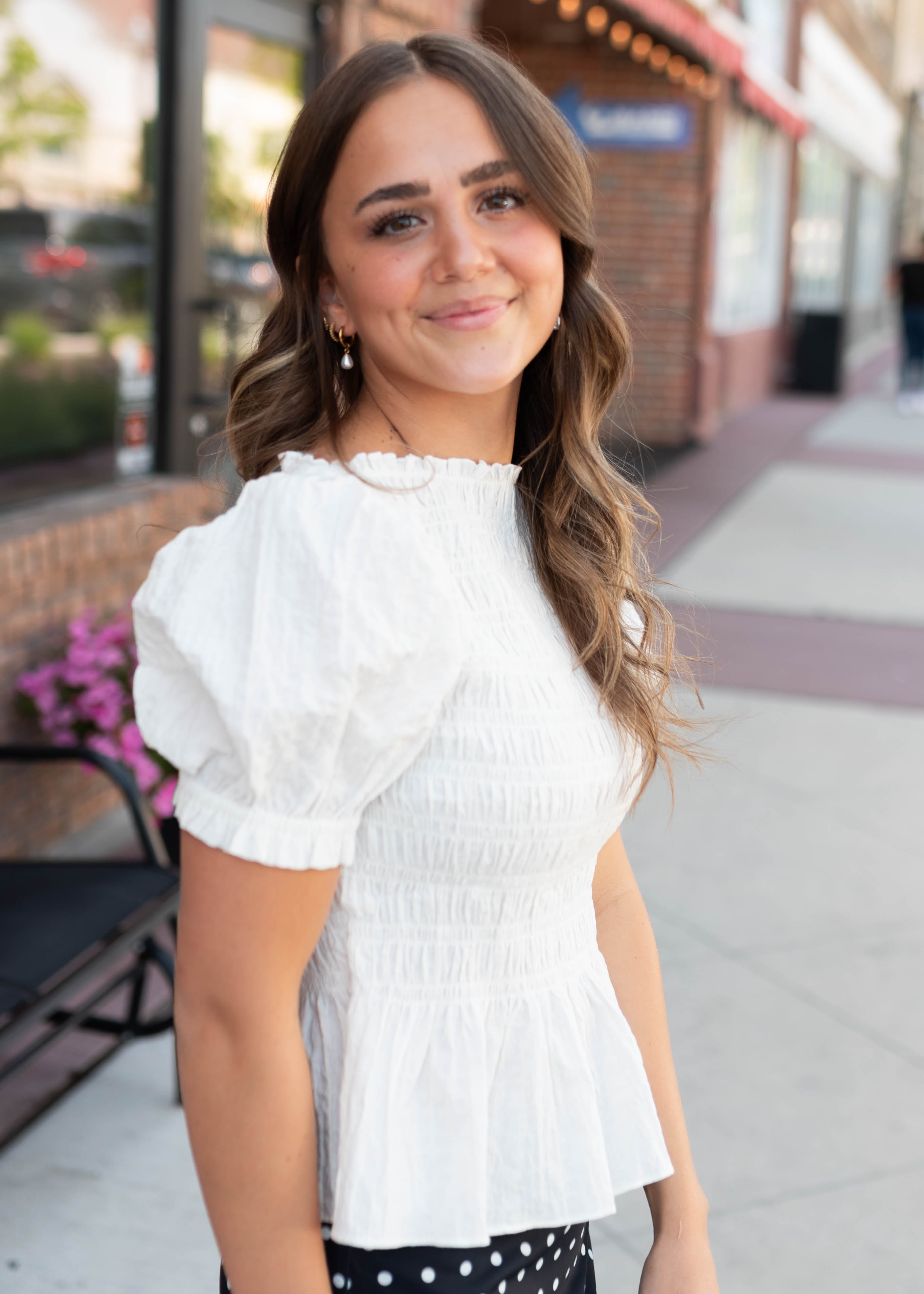 Delilah White Smocked Blouse