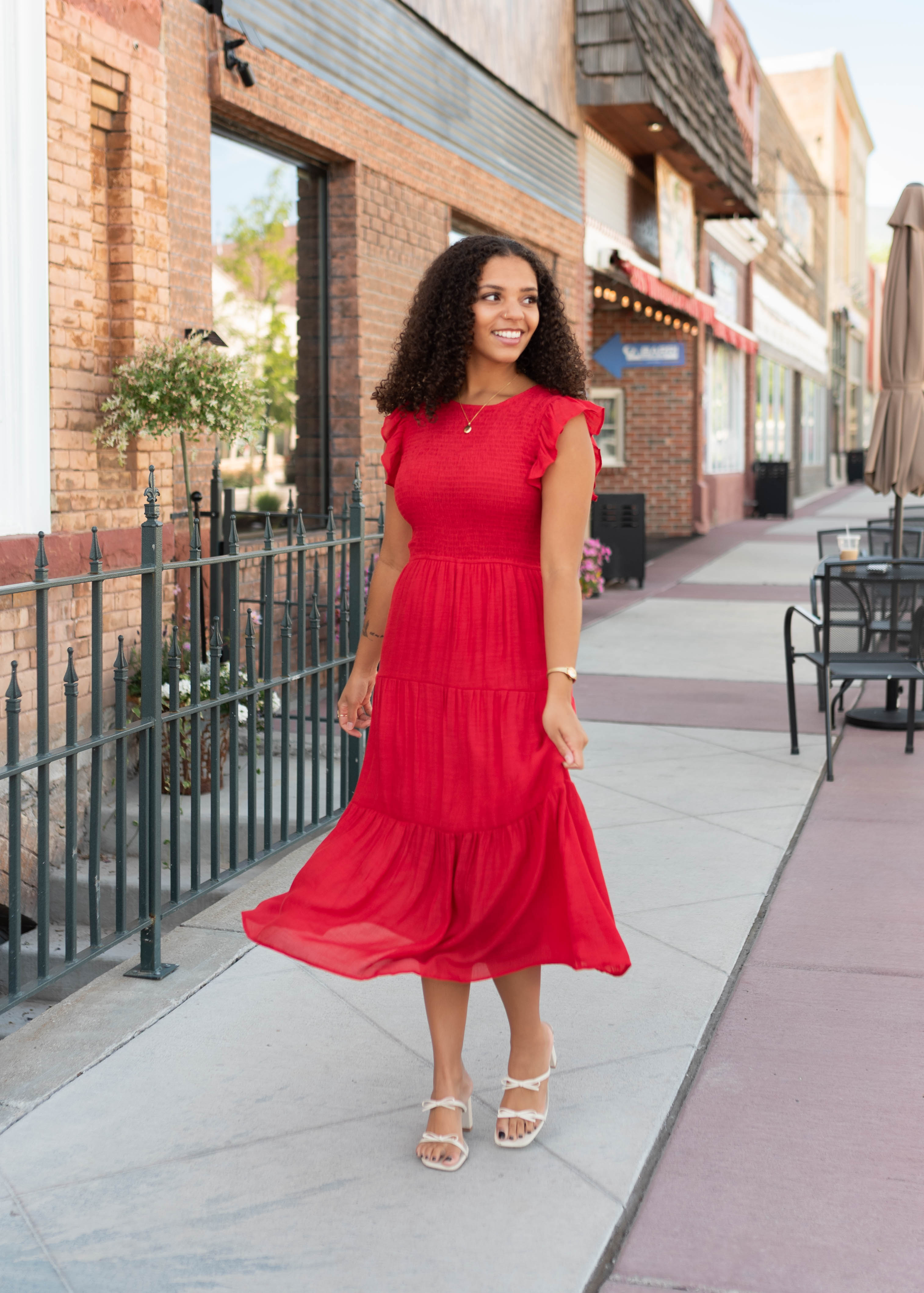 Devyn Red Smocked Dress