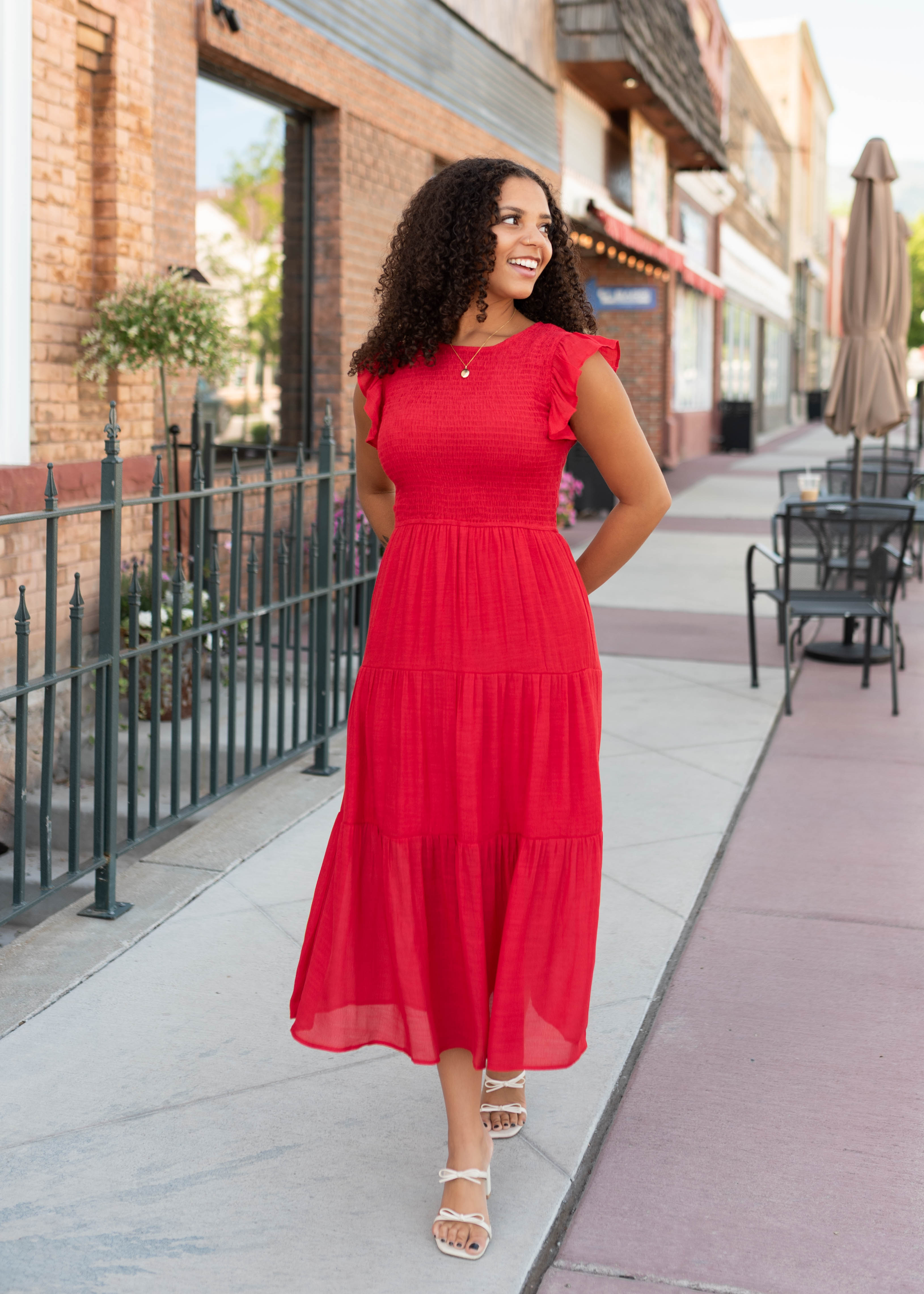 Devyn Red Smocked Dress