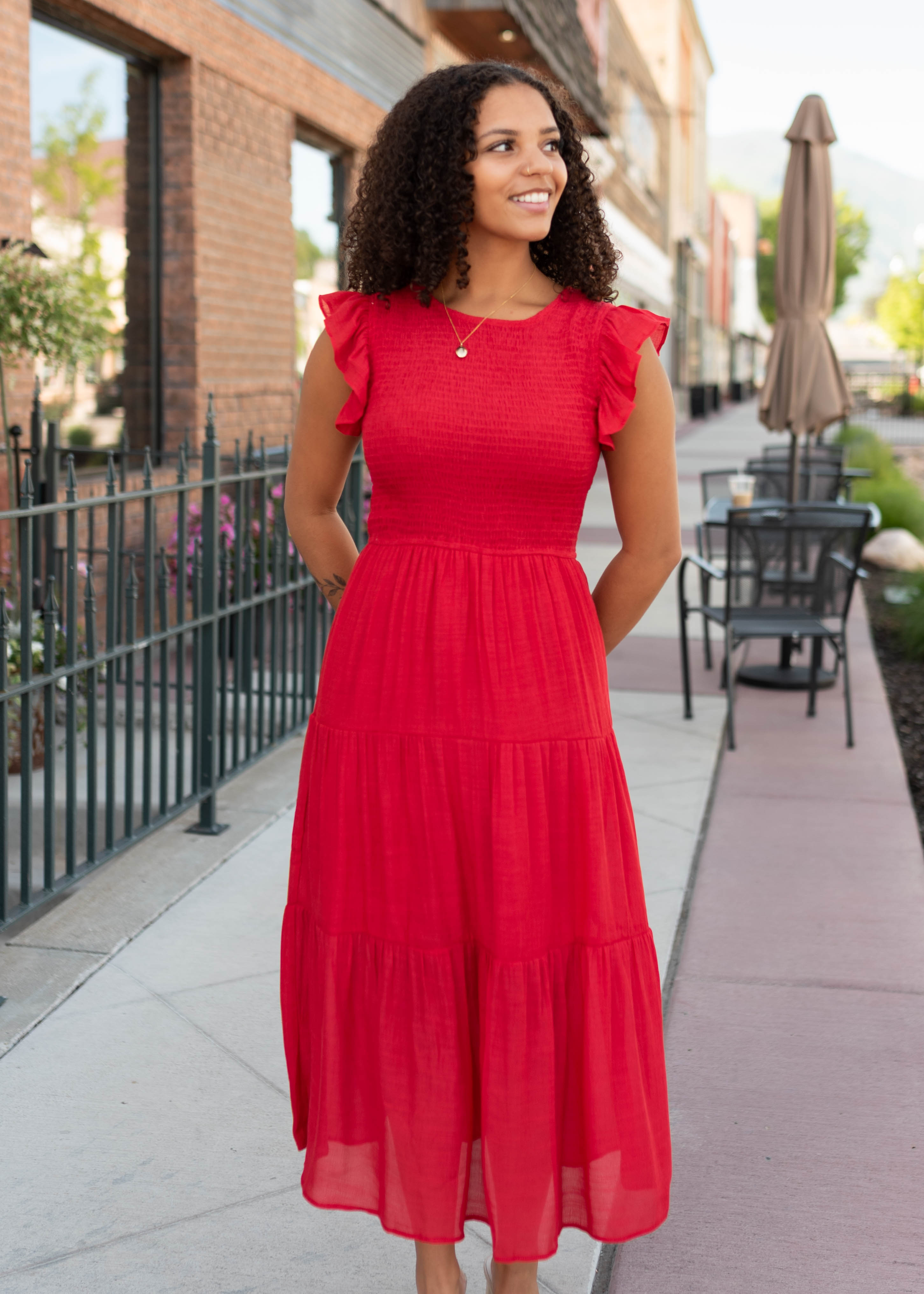Devyn Red Smocked Dress