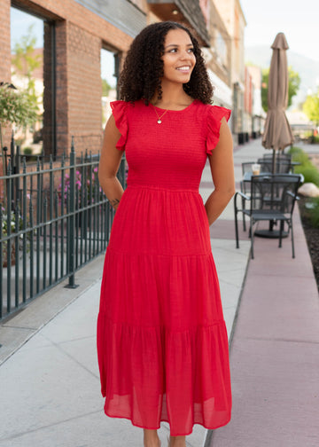 Devyn Red Smocked Dress