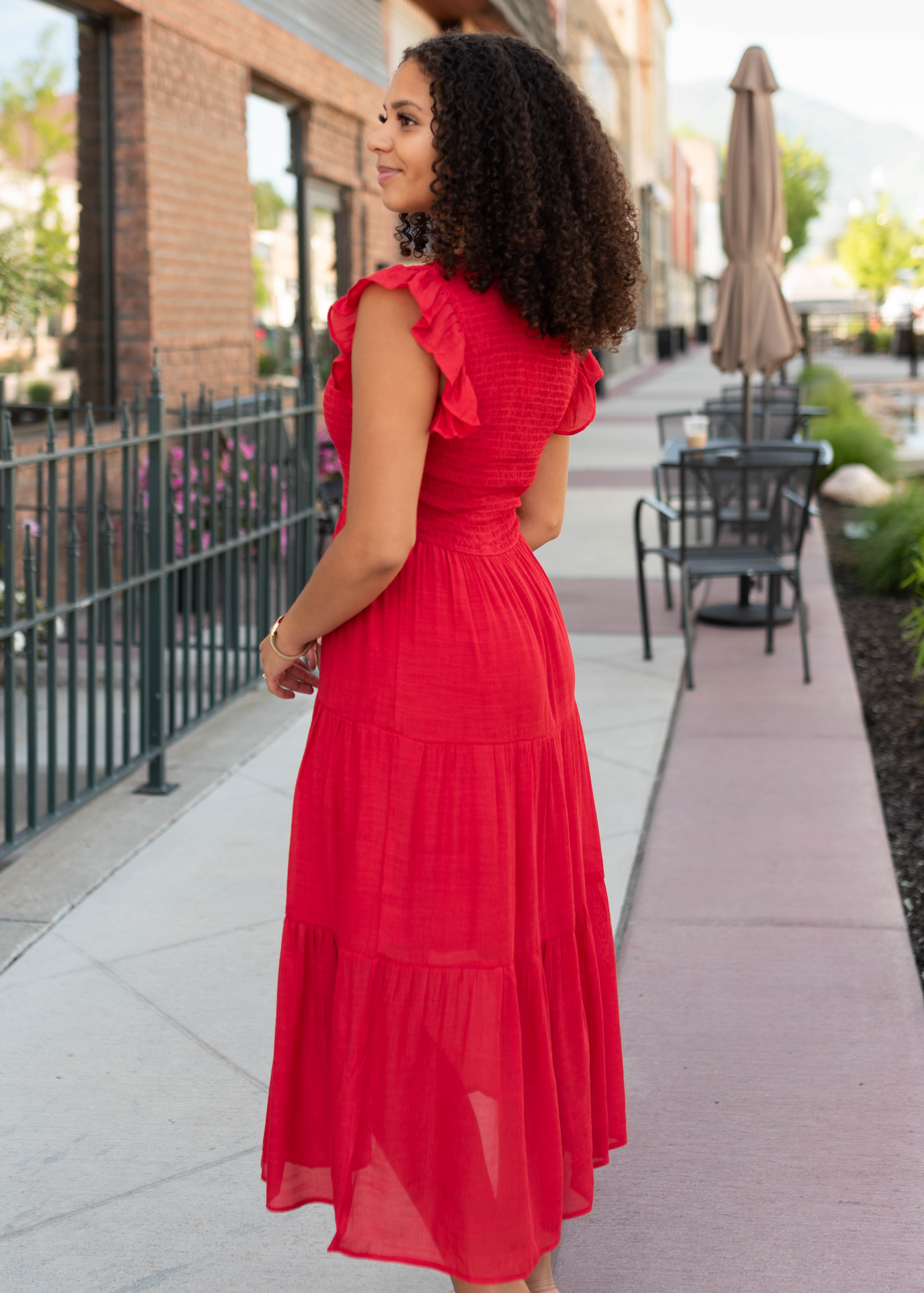 Devyn Red Smocked Dress