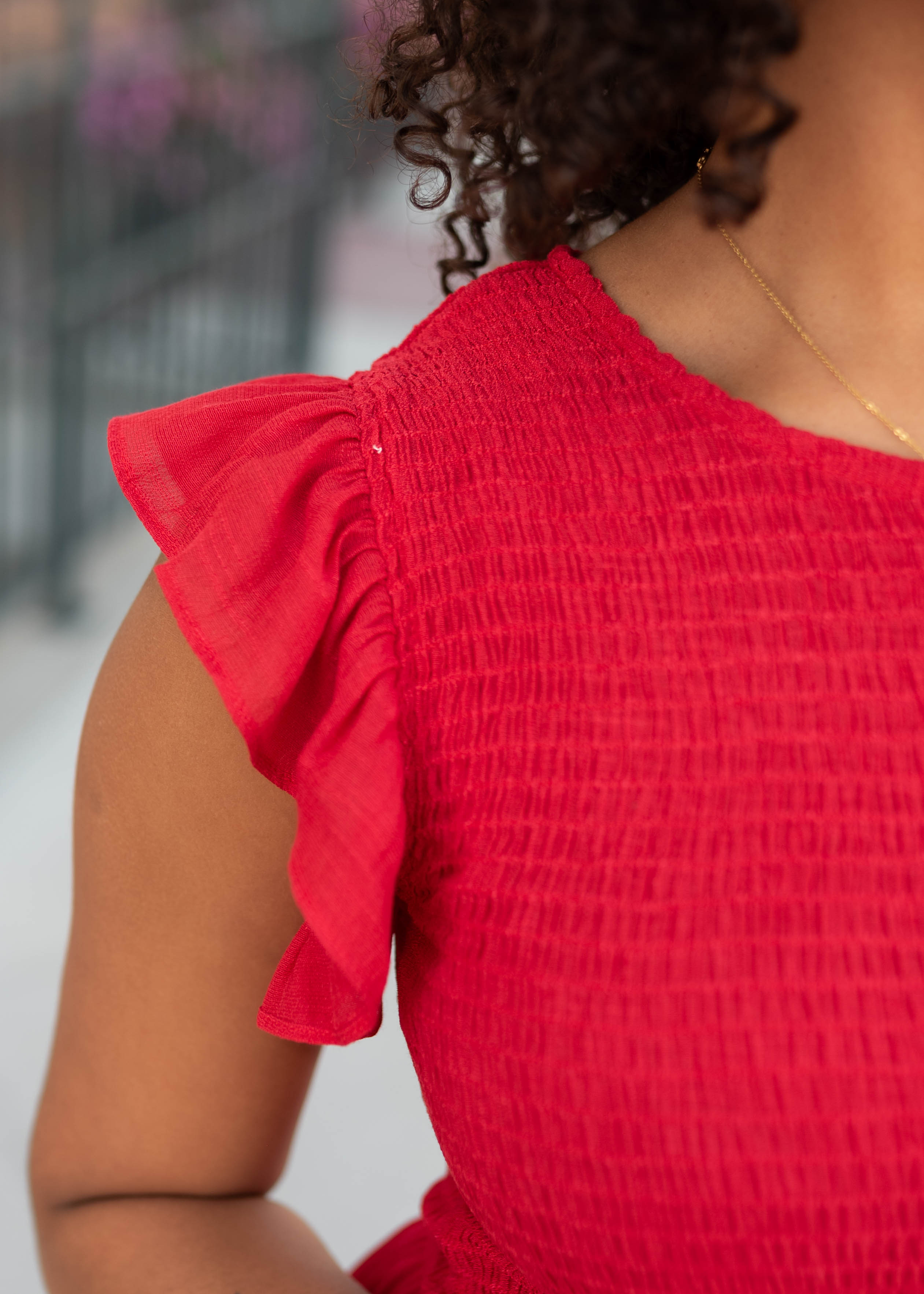 Devyn Red Smocked Dress