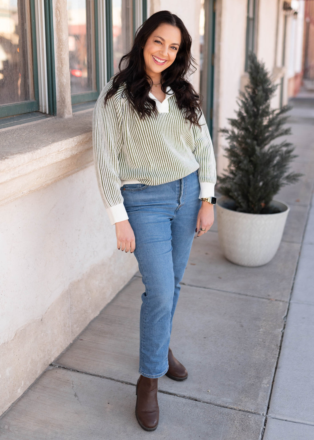 Eden Olive Striped Sweater