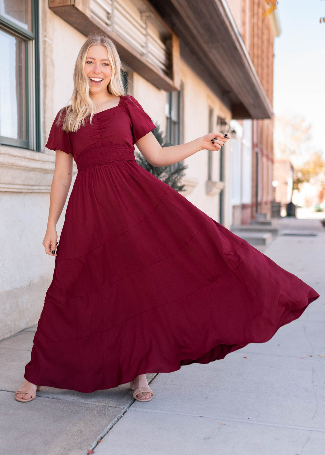 Elena Burgundy Smocked Dress