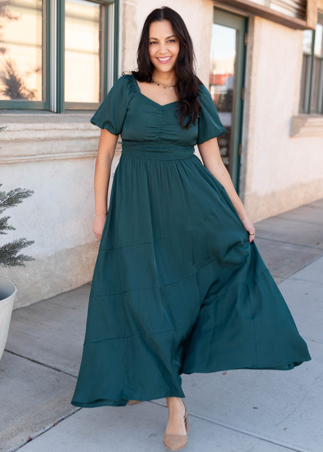 Elena Green Smocked Dress