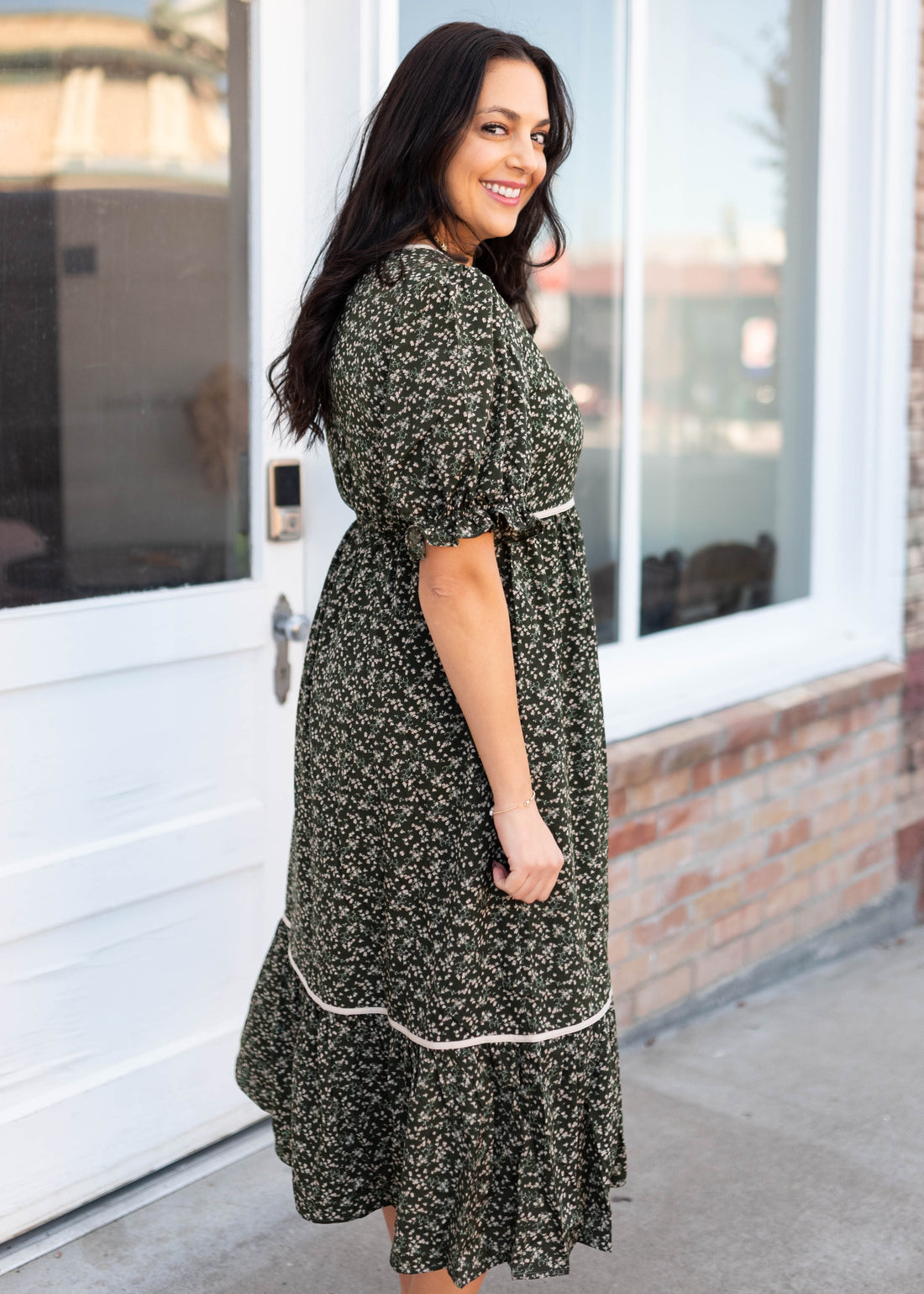 Eliana Dark Olive Floral Dress