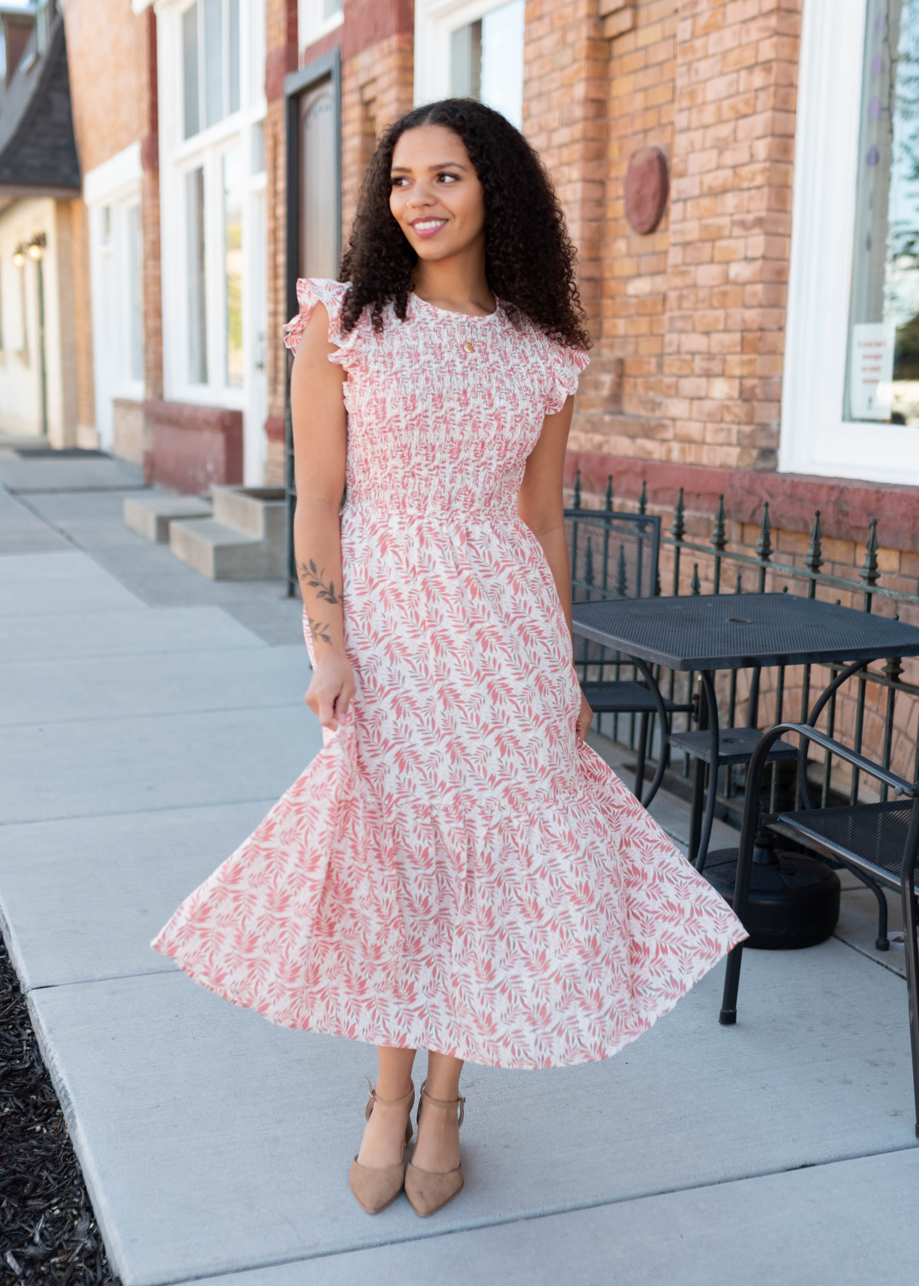 Eliza Dusty Coral Patterned Dress