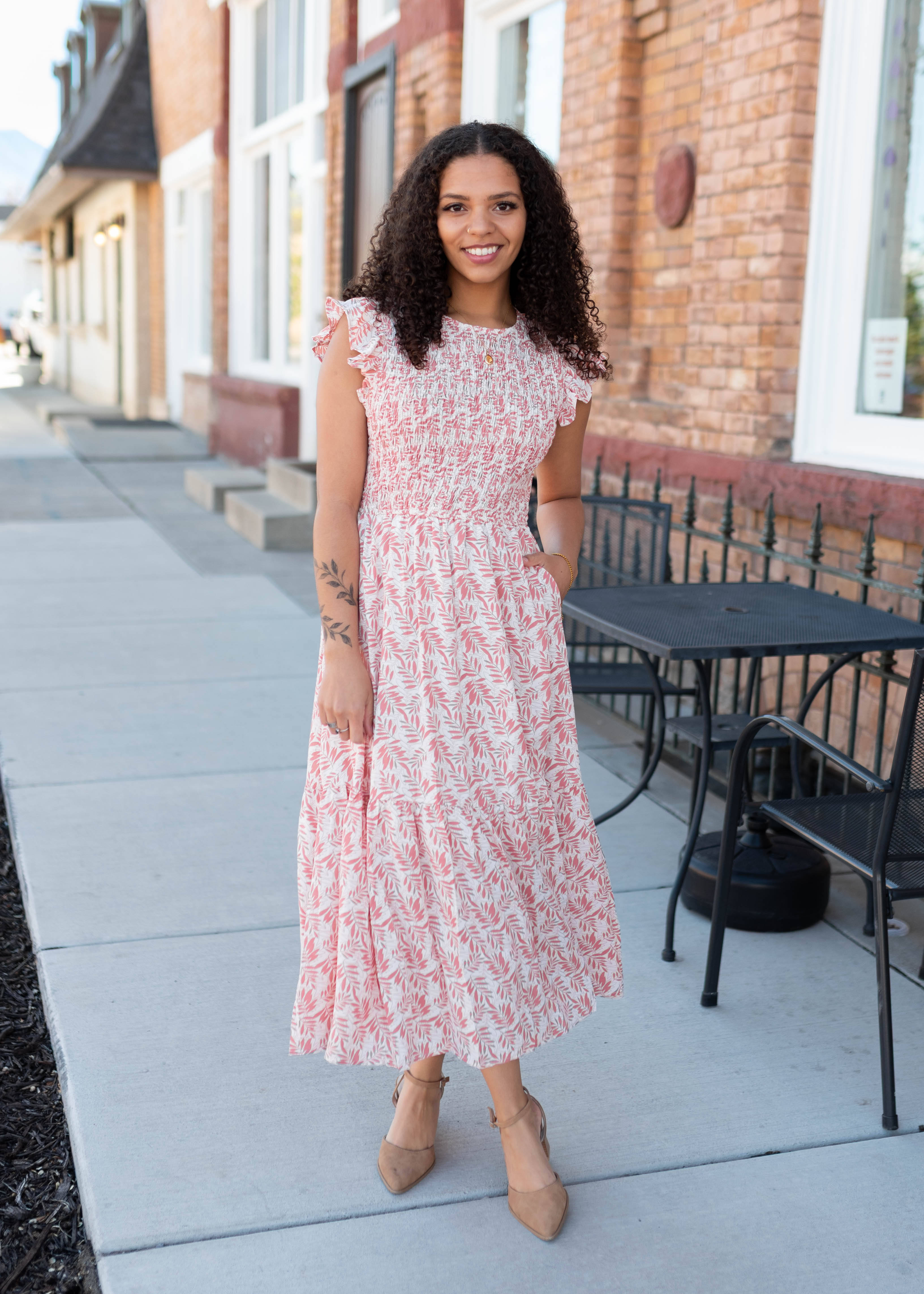 Eliza Dusty Coral Patterned Dress
