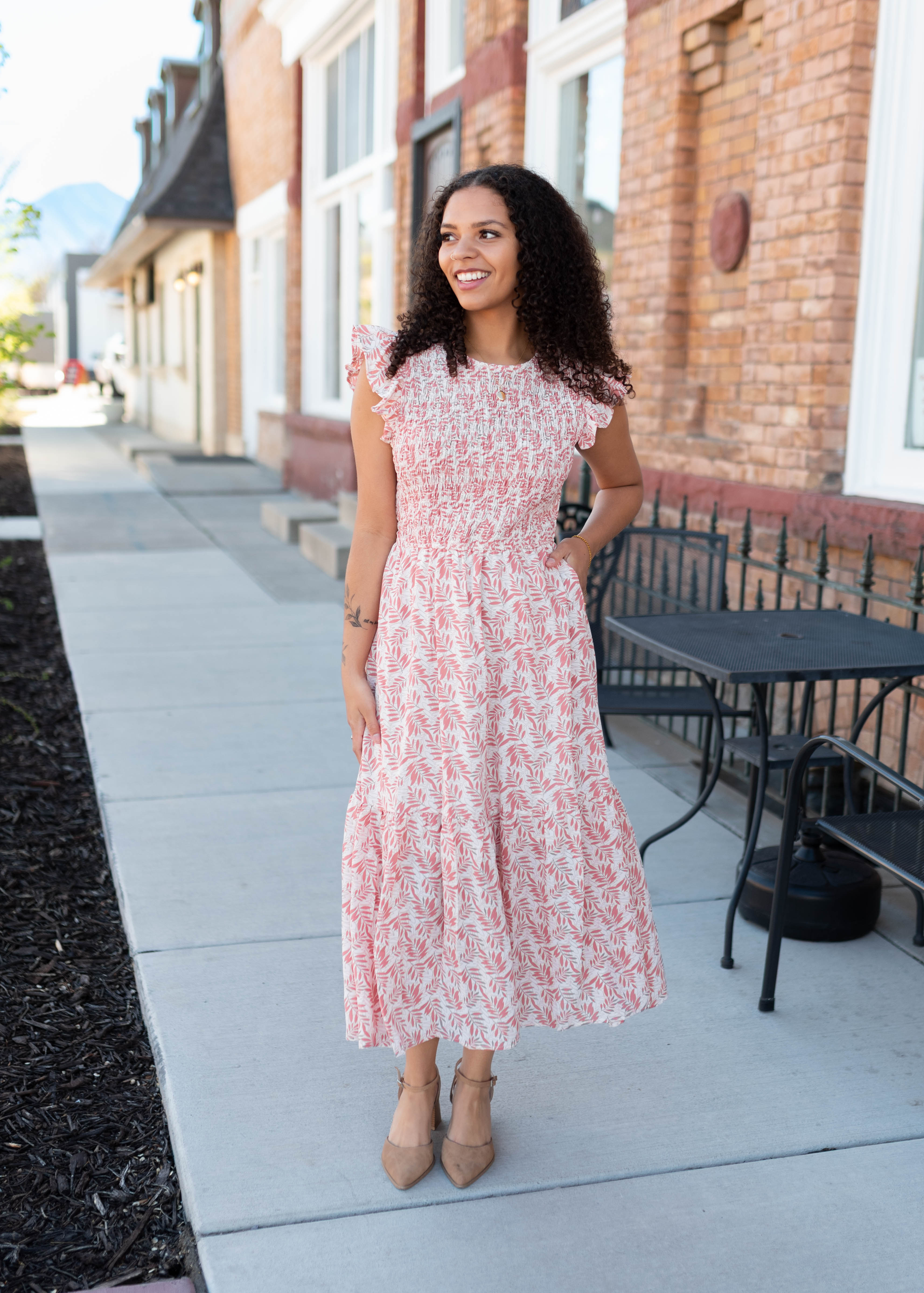 Eliza Dusty Coral Patterned Dress