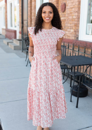 Eliza Dusty Coral Patterned Dress