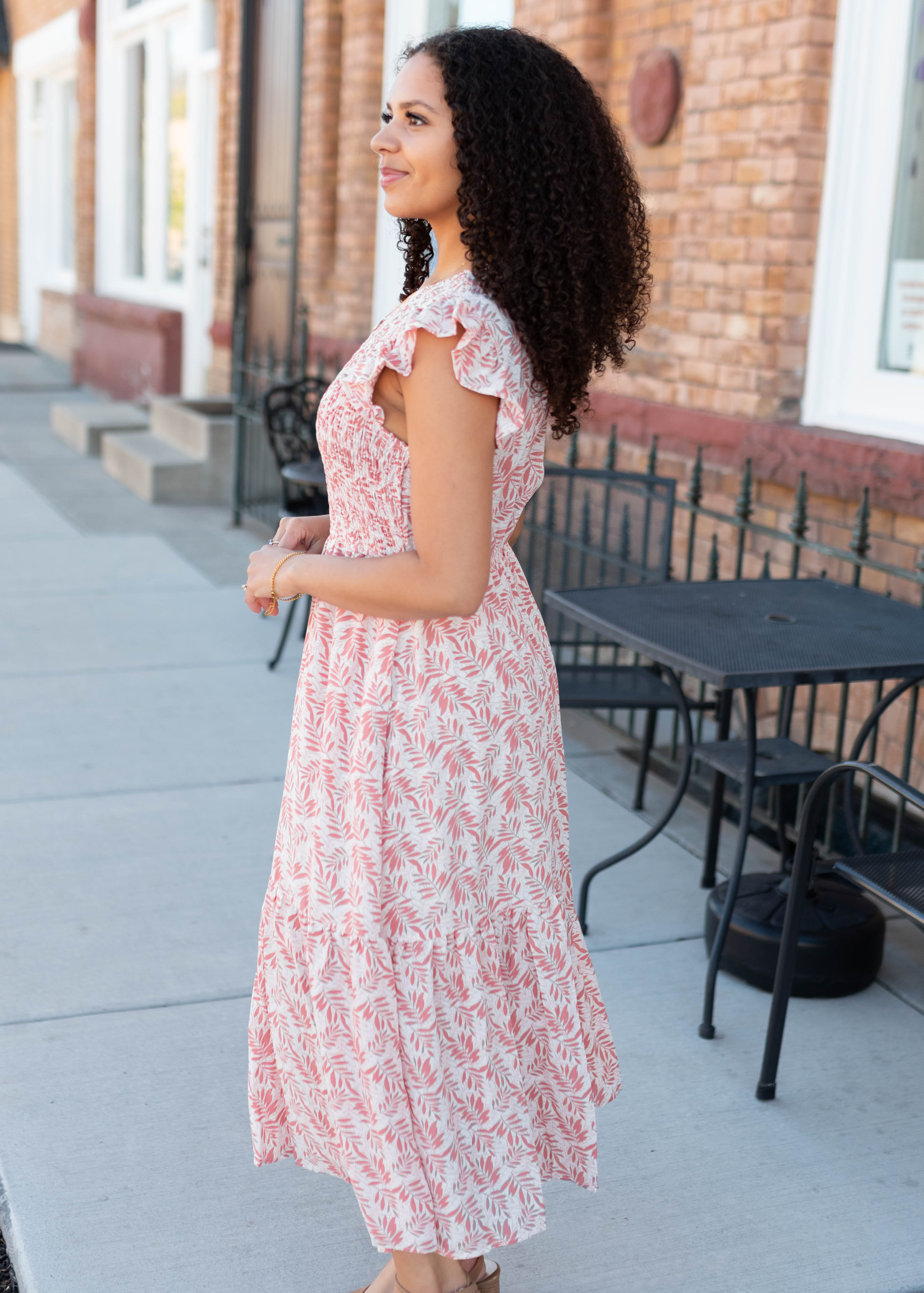Eliza Dusty Coral Patterned Dress