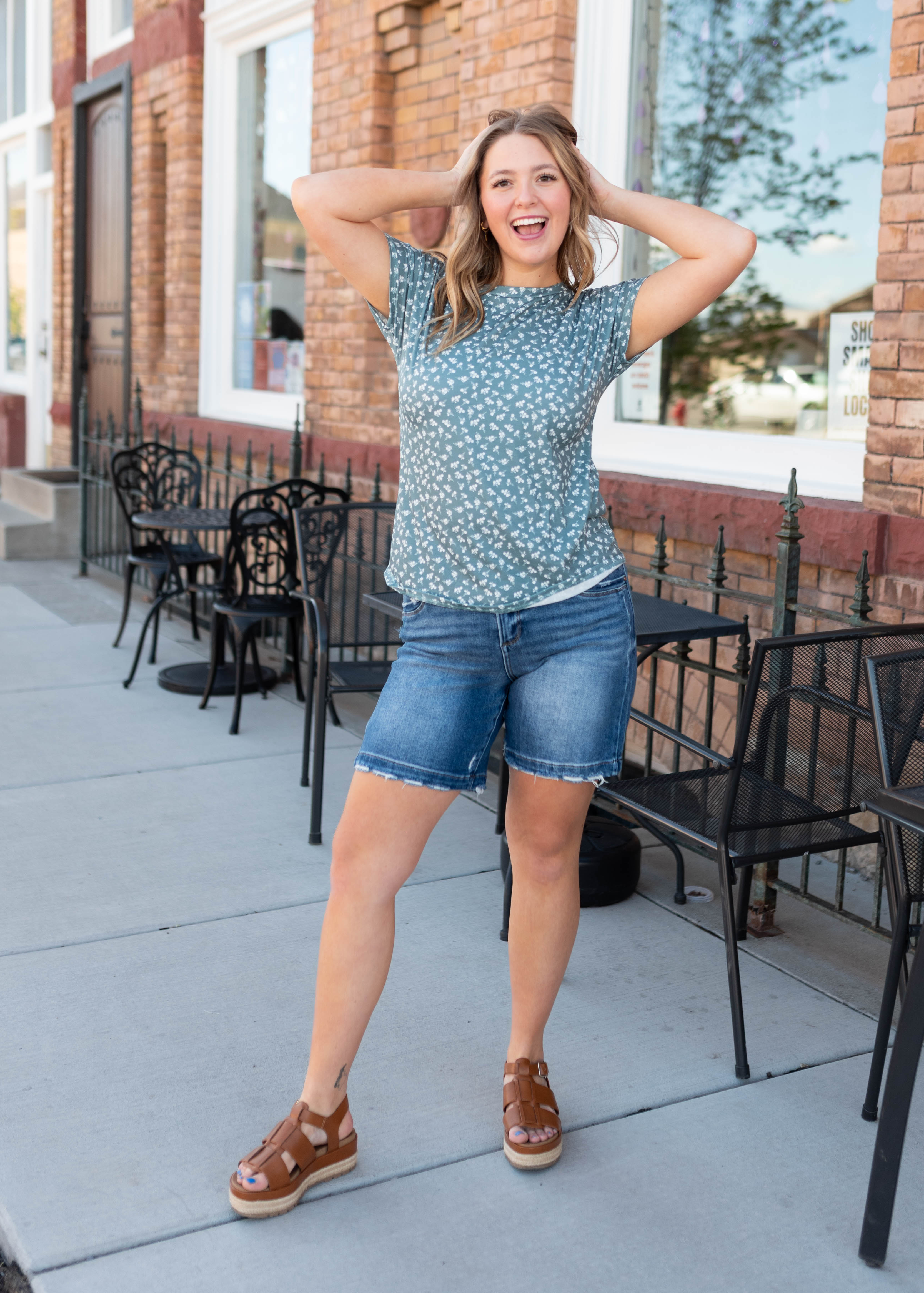 Elsie Deep Sage Floral Top