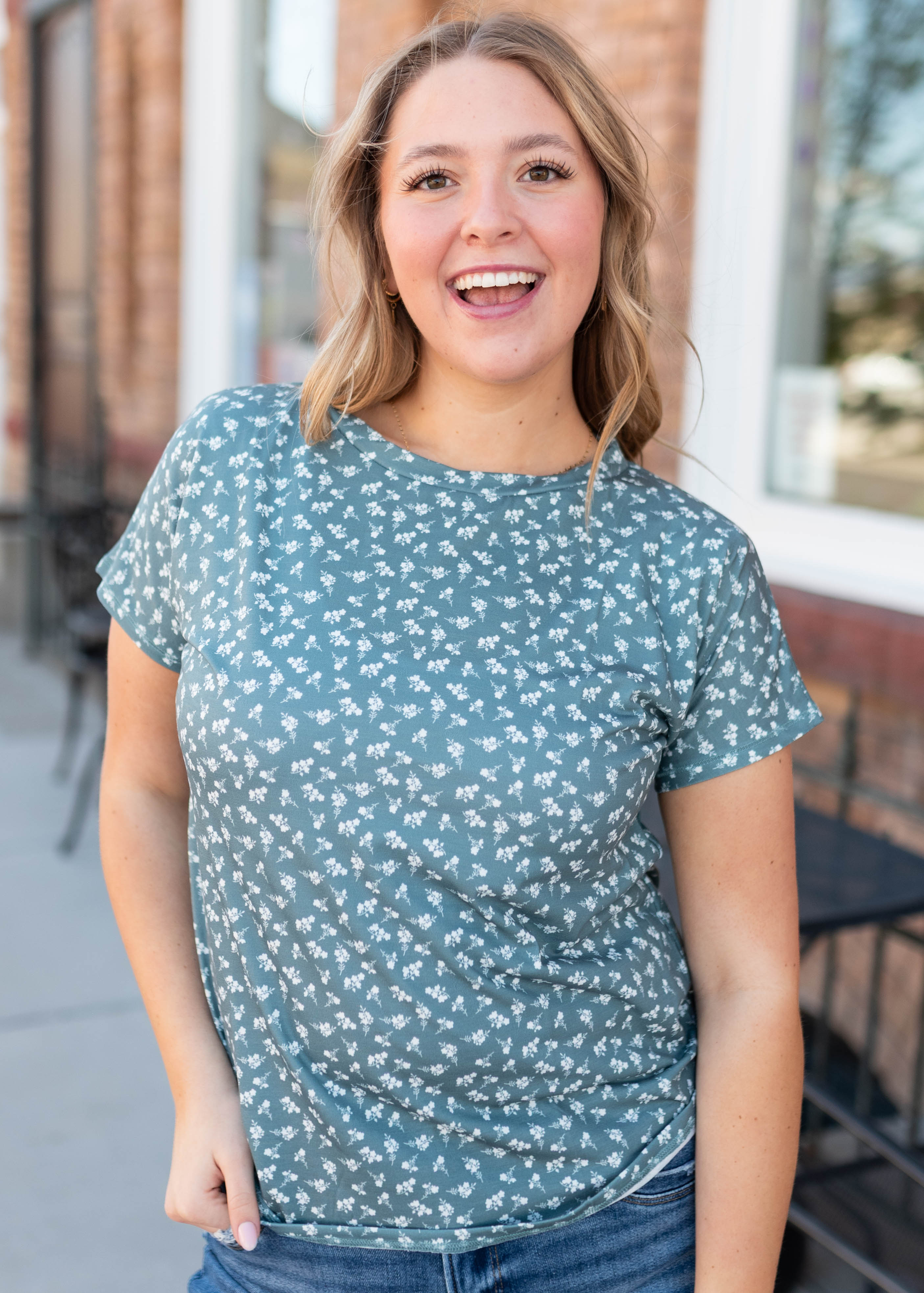 Elsie Deep Sage Floral Top