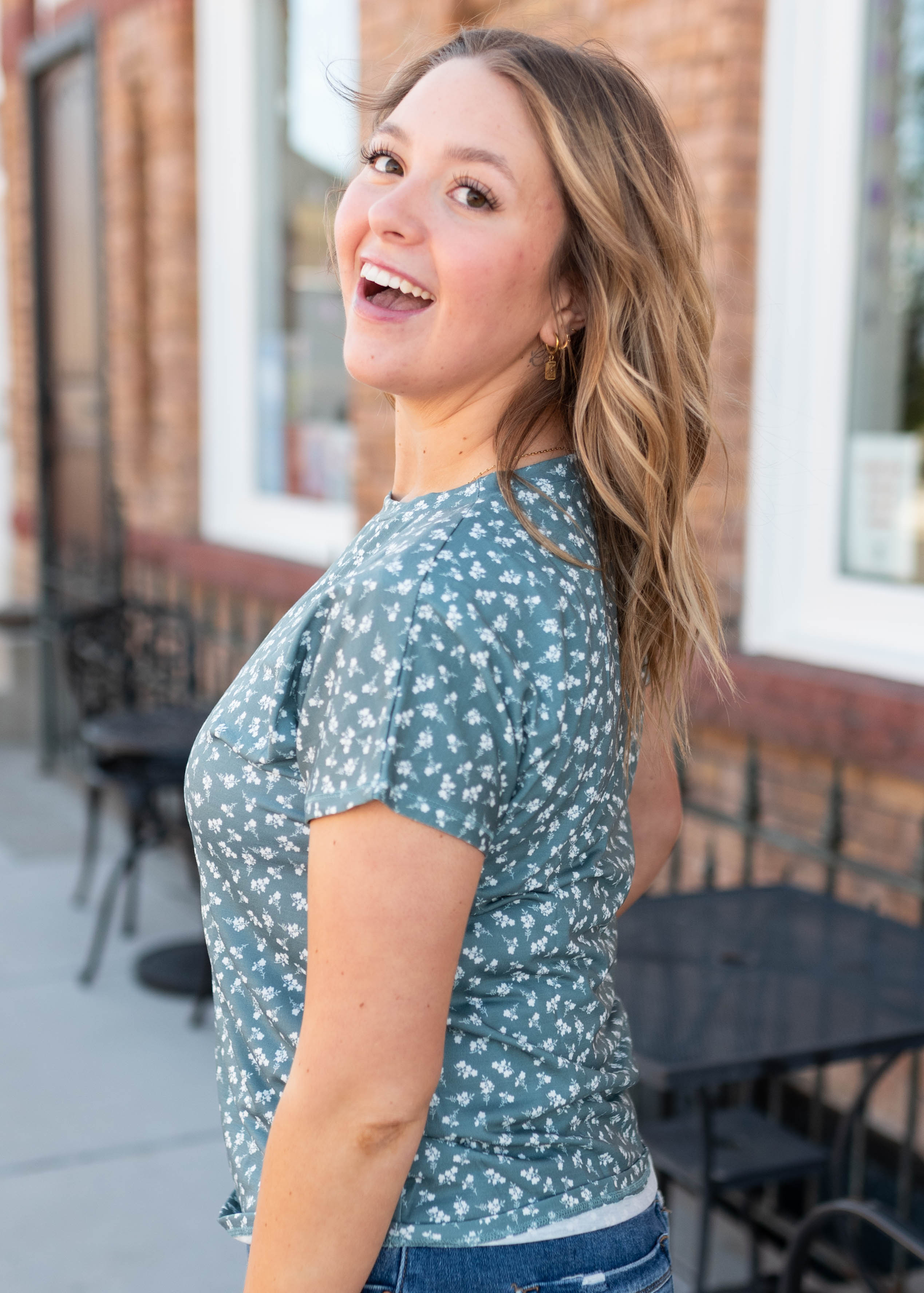 Elsie Deep Sage Floral Top