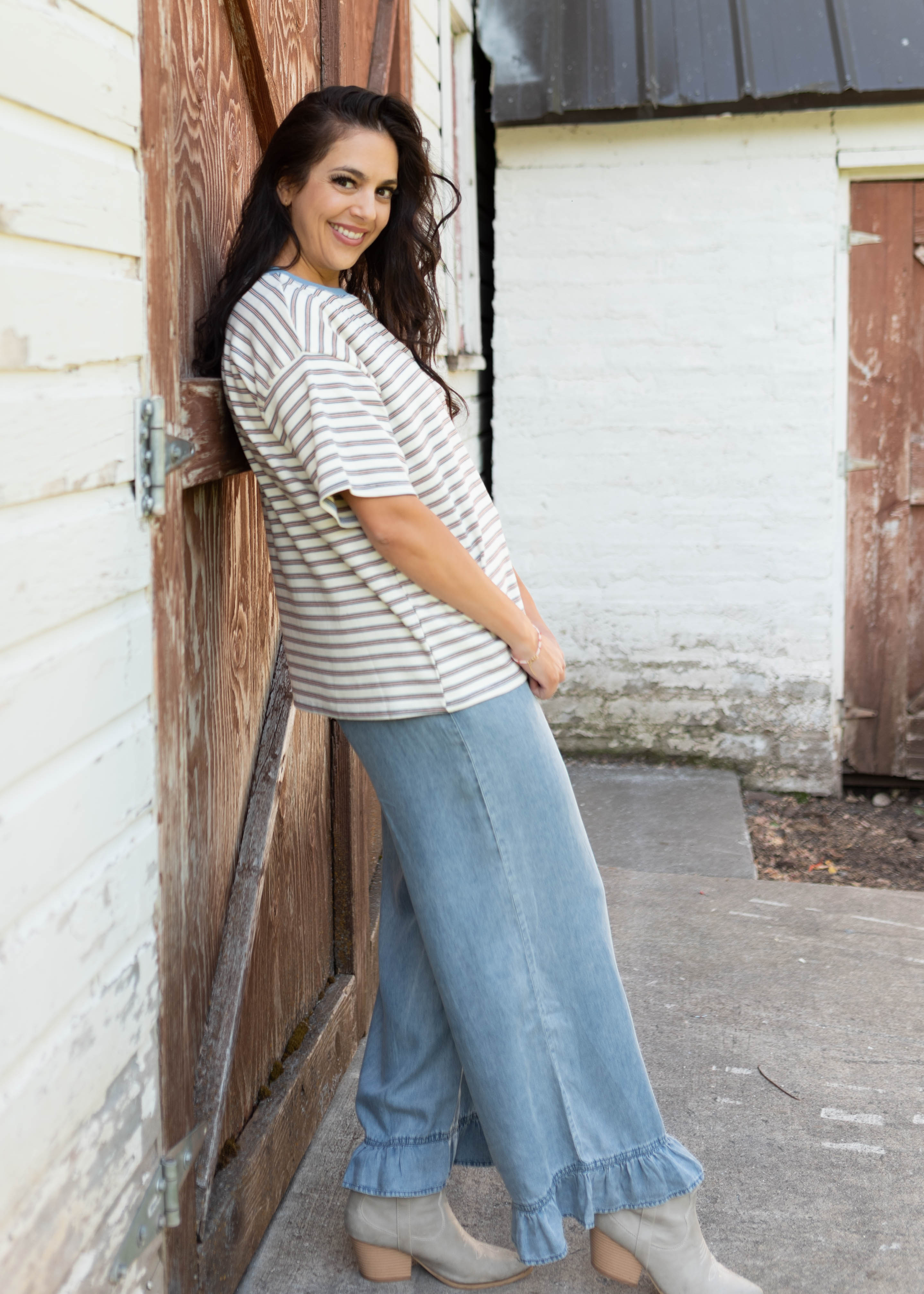 Emaline Cream Striped Top