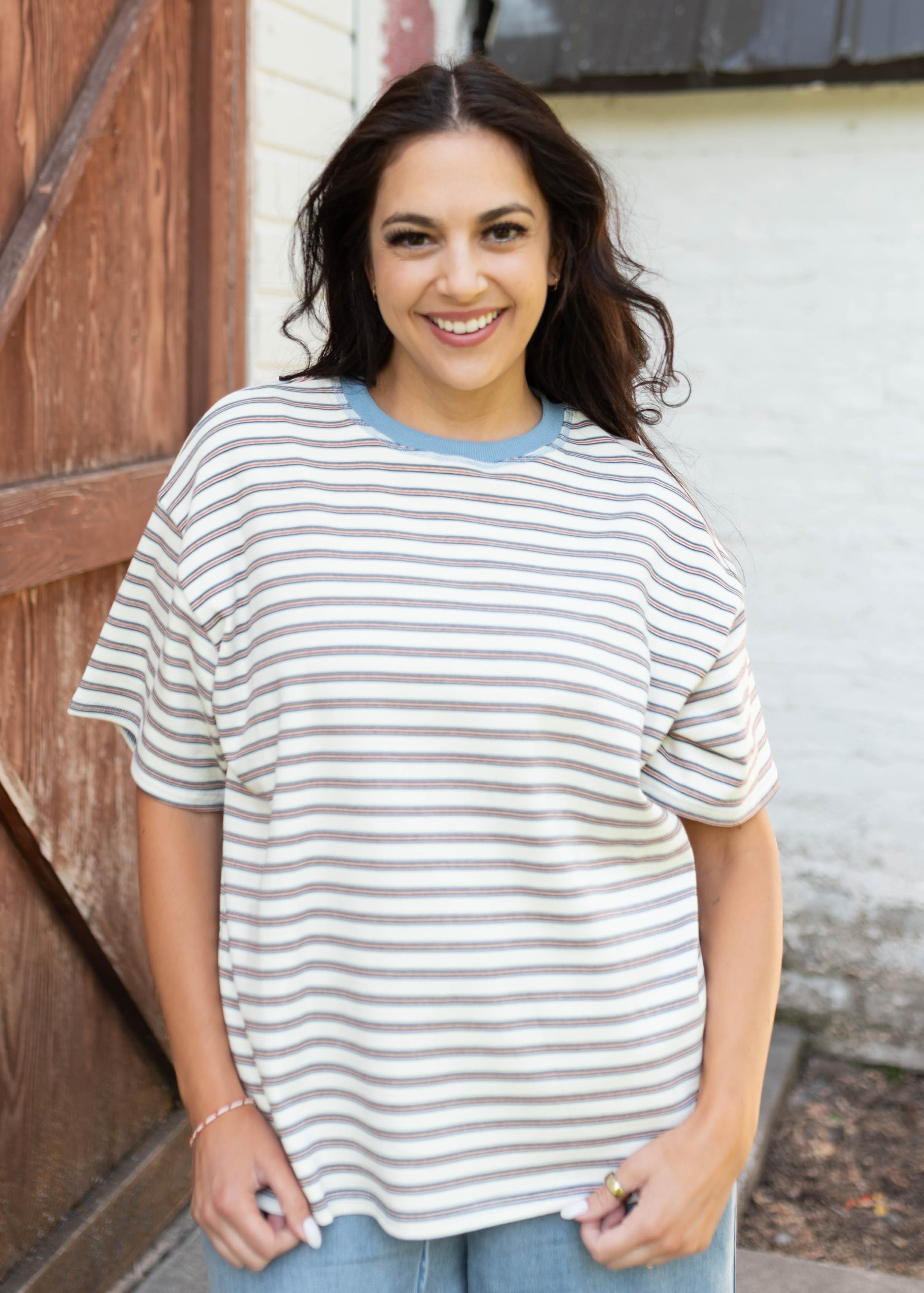 Emaline Cream Striped Top
