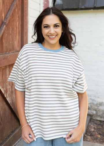Emaline Cream Striped Top