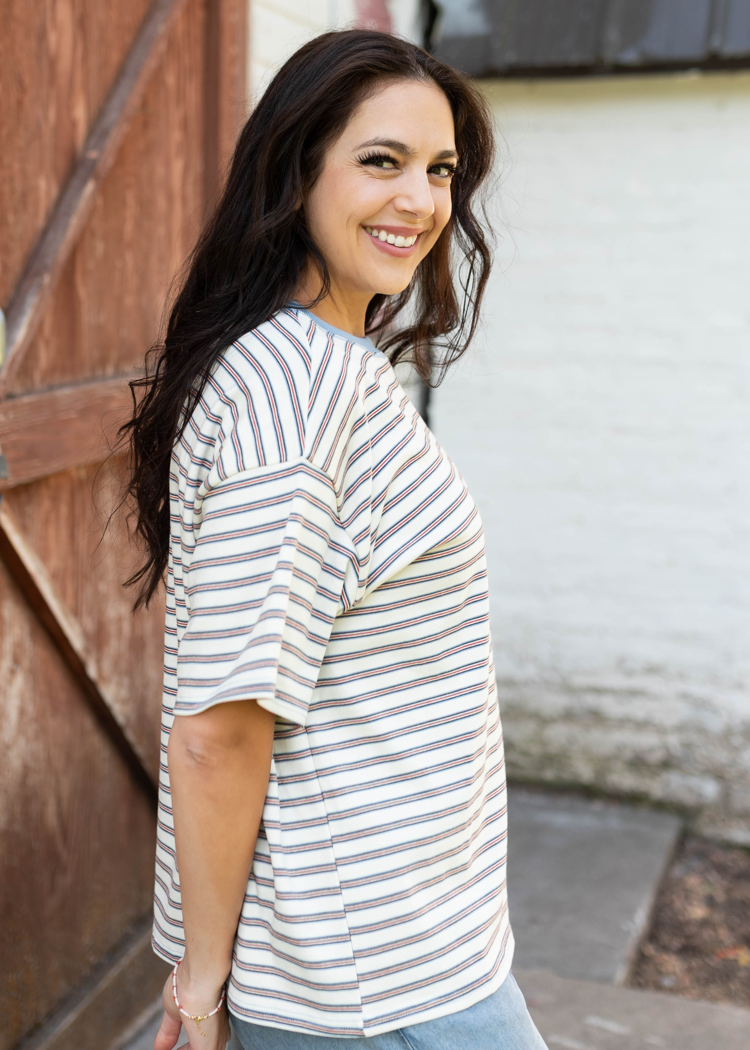 Emaline Cream Striped Top