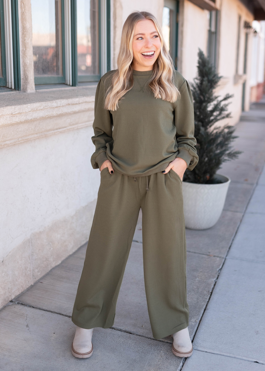 Emilie Olive Textured Pullover