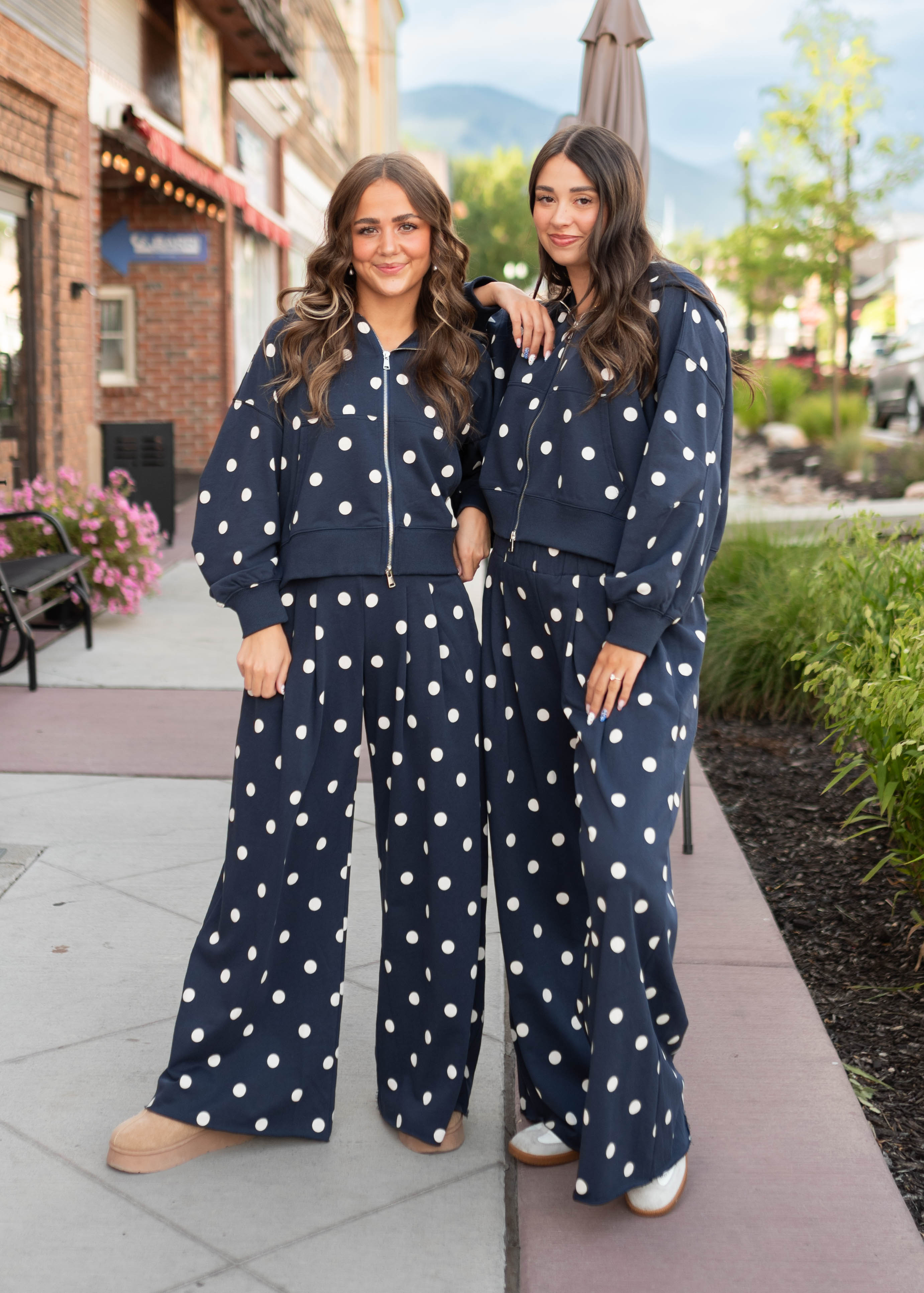 Erica Navy & Ivory Polka Dot Zip-Up Hoodie