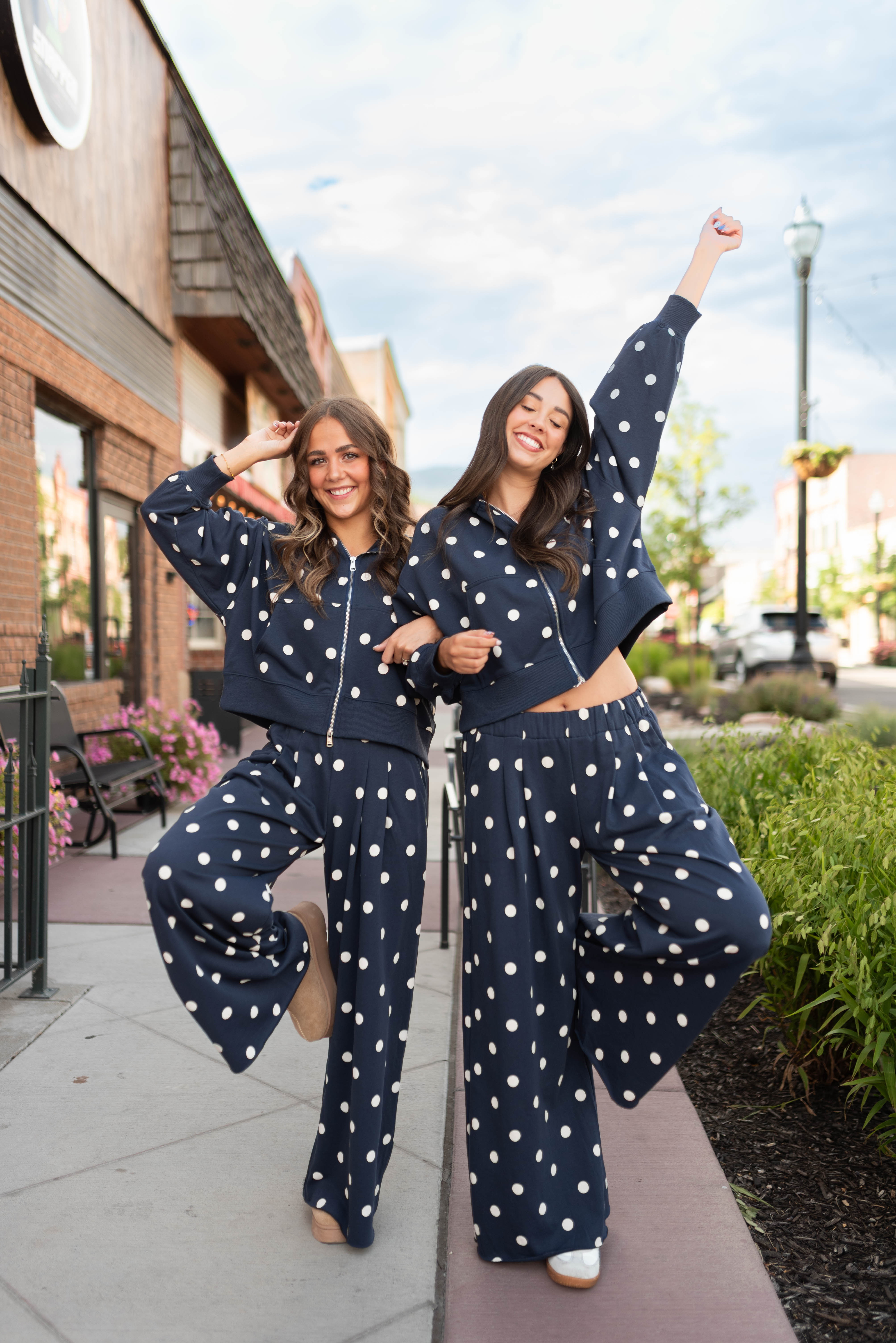 Erica Navy & Ivory Polka Dot Zip-Up Hoodie