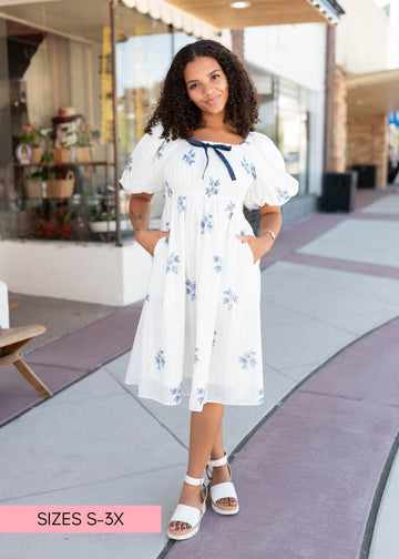 Eve Blue Floral Smocked Dress