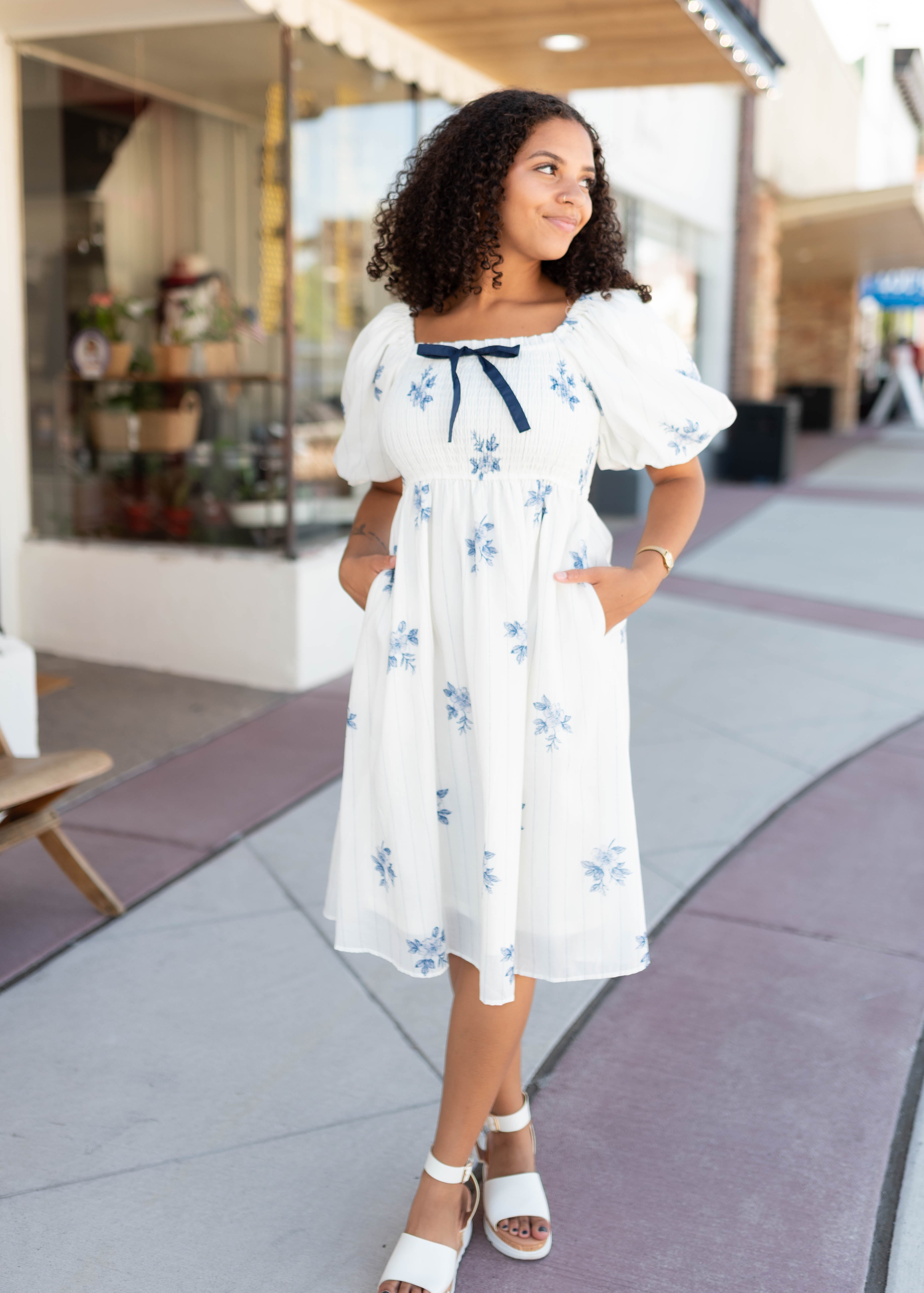 Eve Blue Floral Smocked Dress