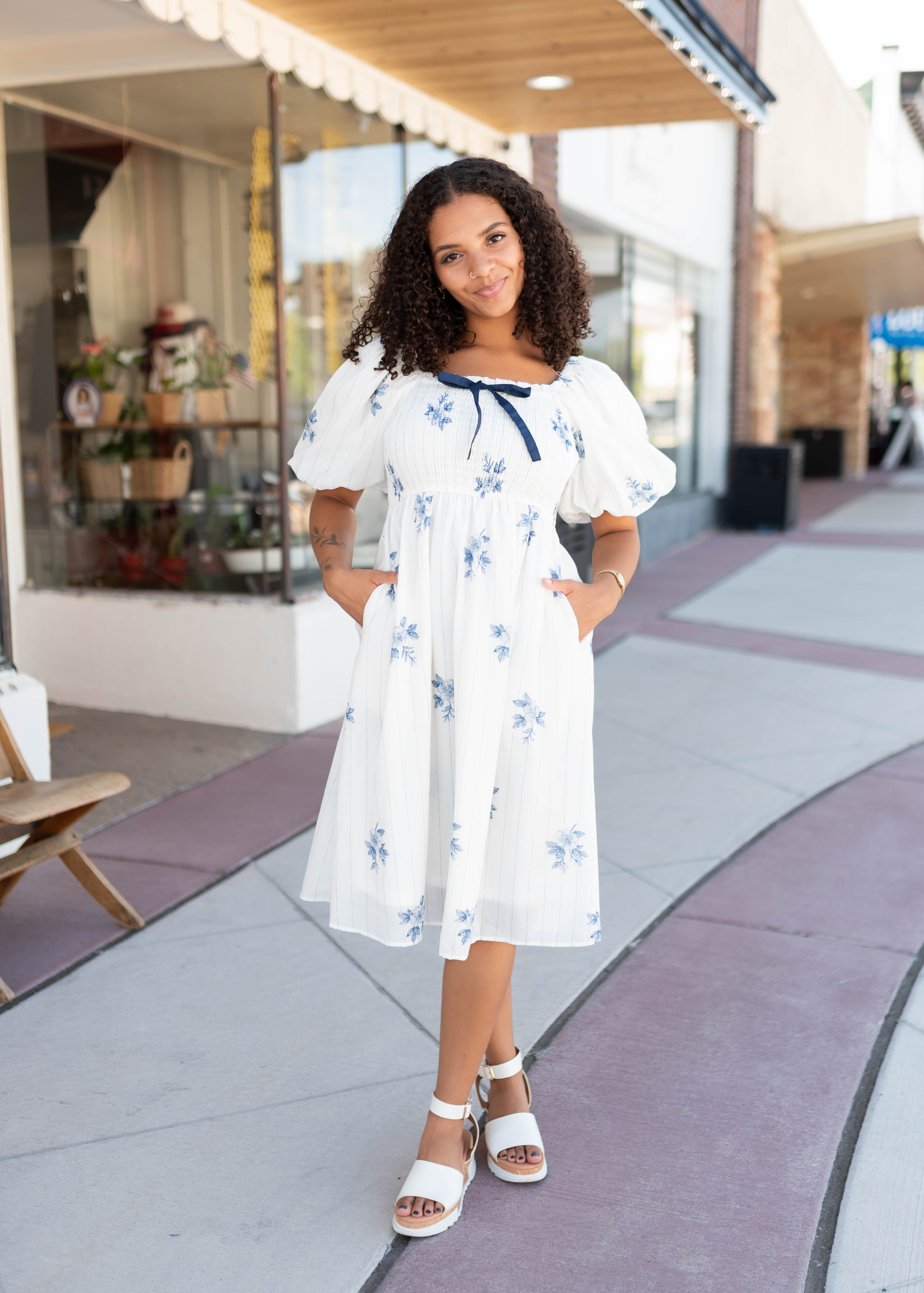 Eve Blue Floral Smocked Dress