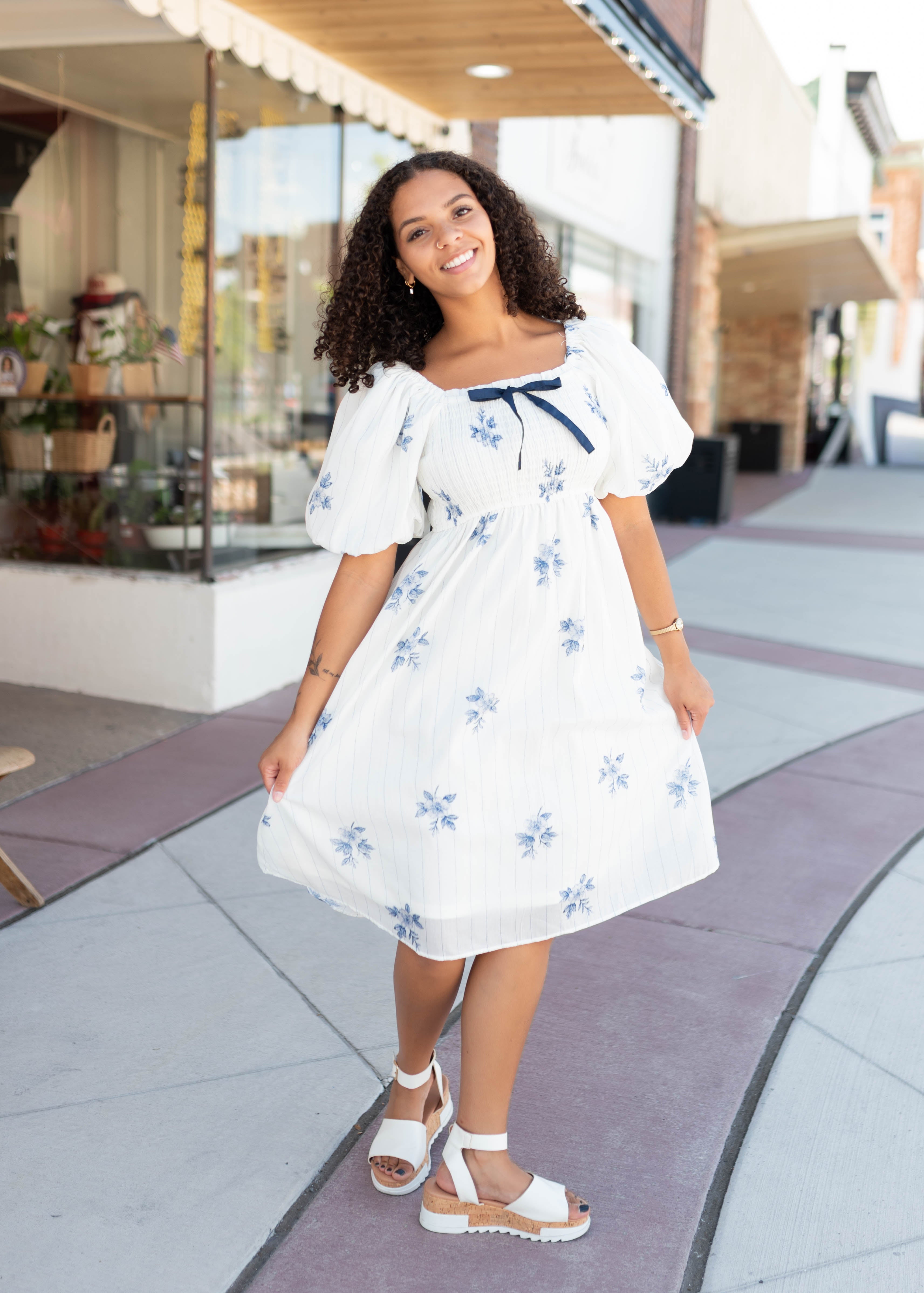Eve Blue Floral Smocked Dress