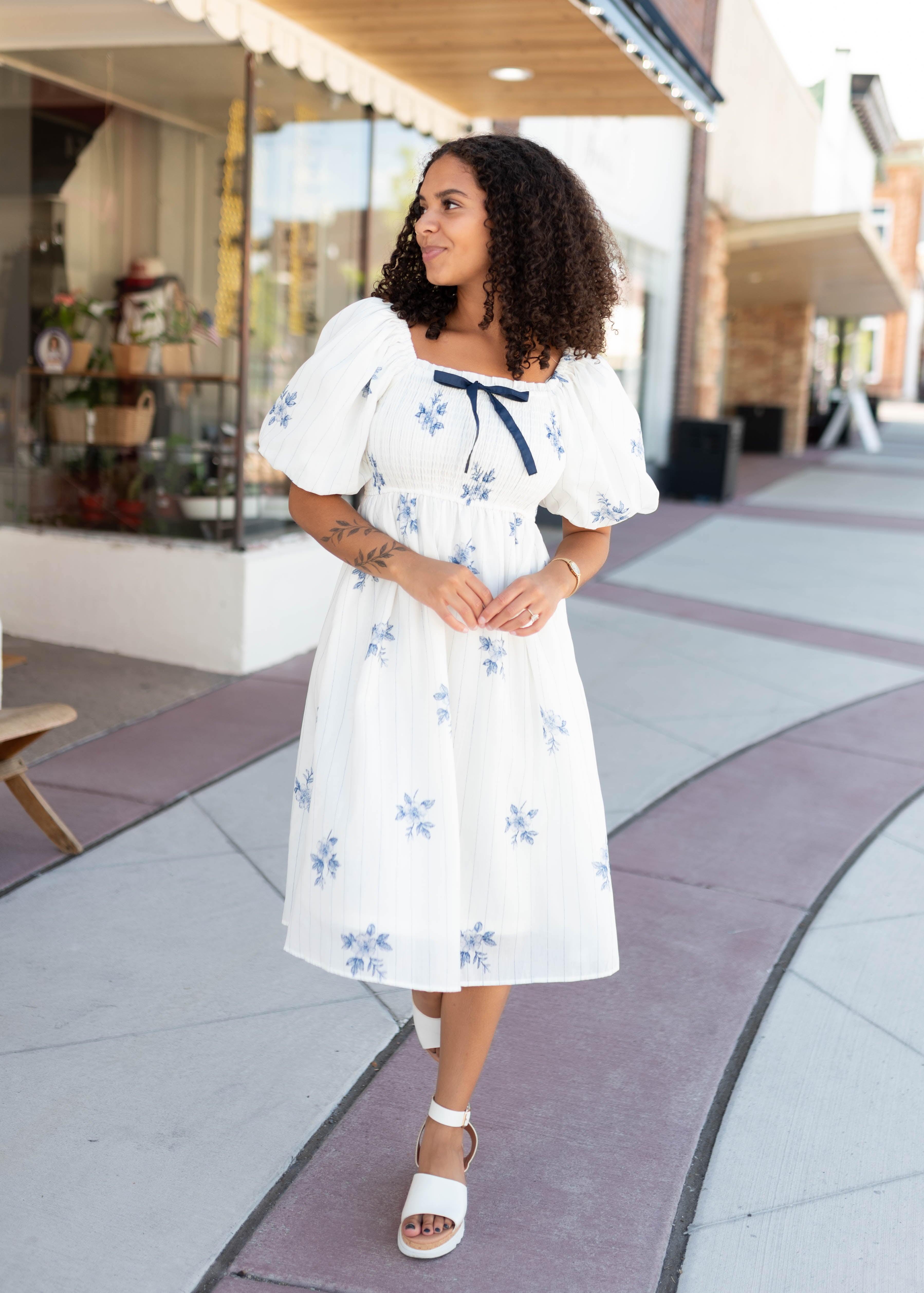 Eve Blue Floral Smocked Dress