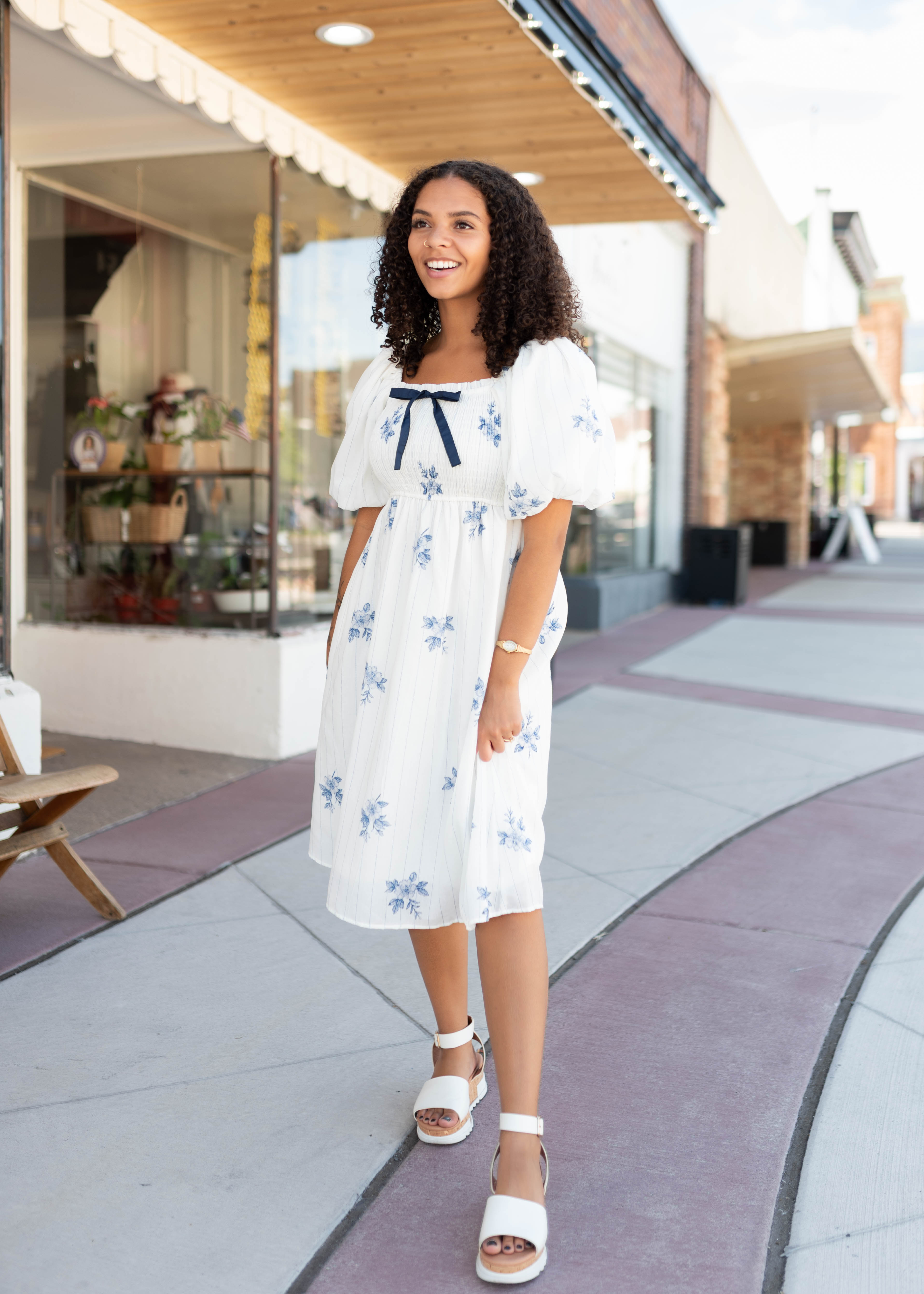 Eve Blue Floral Smocked Dress