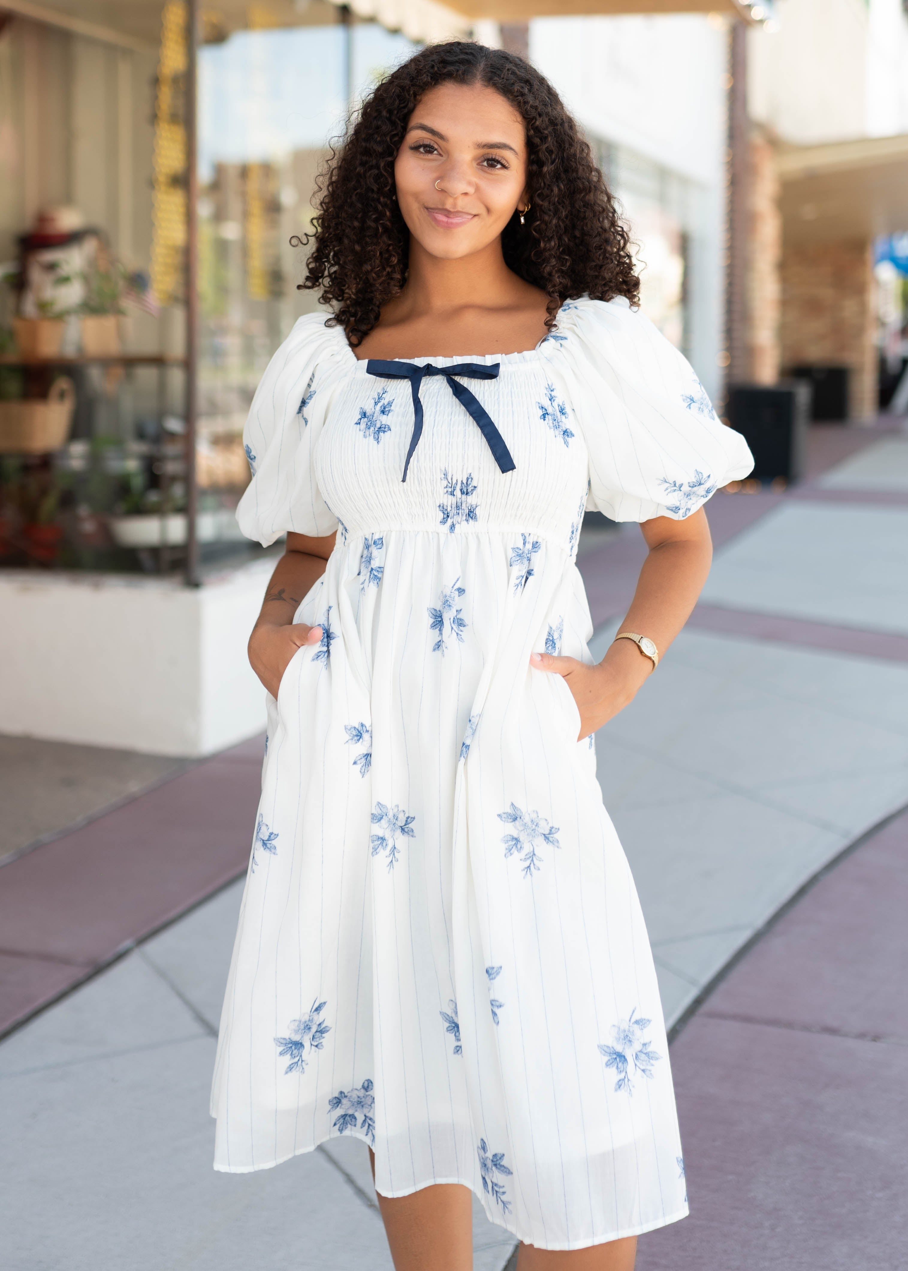 Eve Blue Floral Smocked Dress