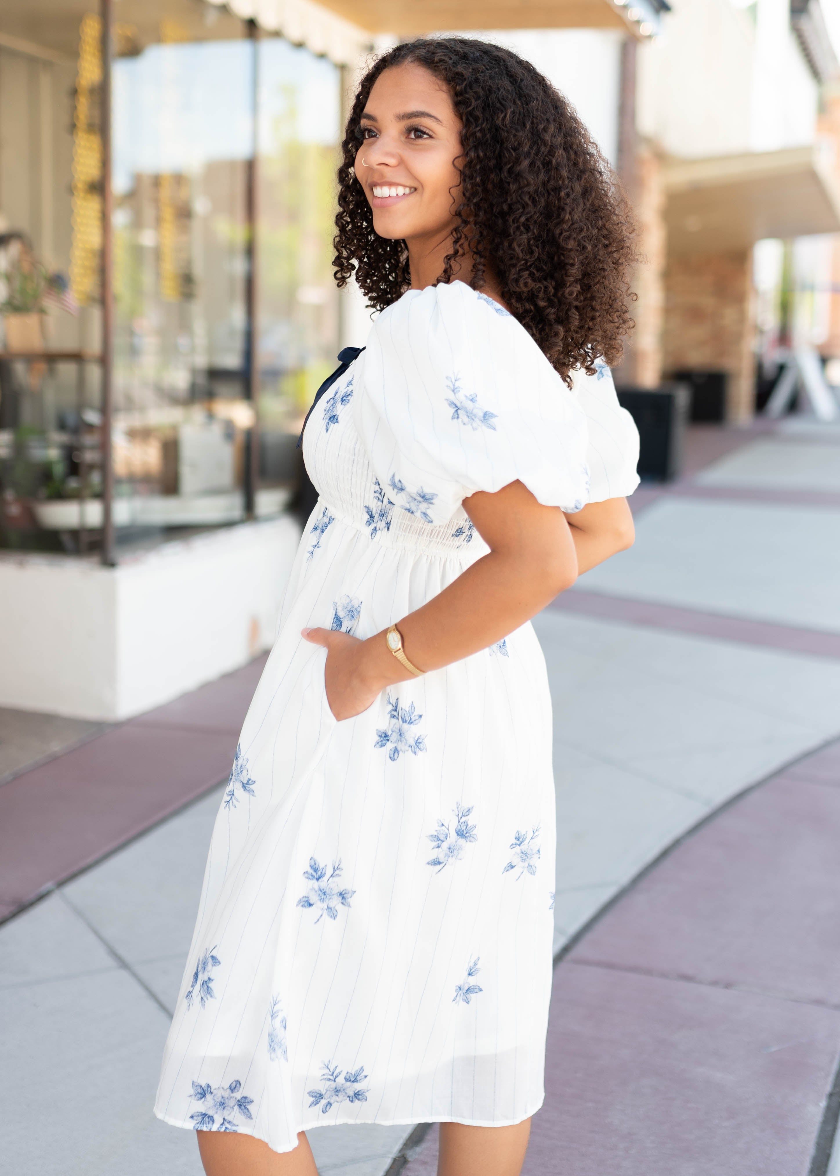 Eve Blue Floral Smocked Dress